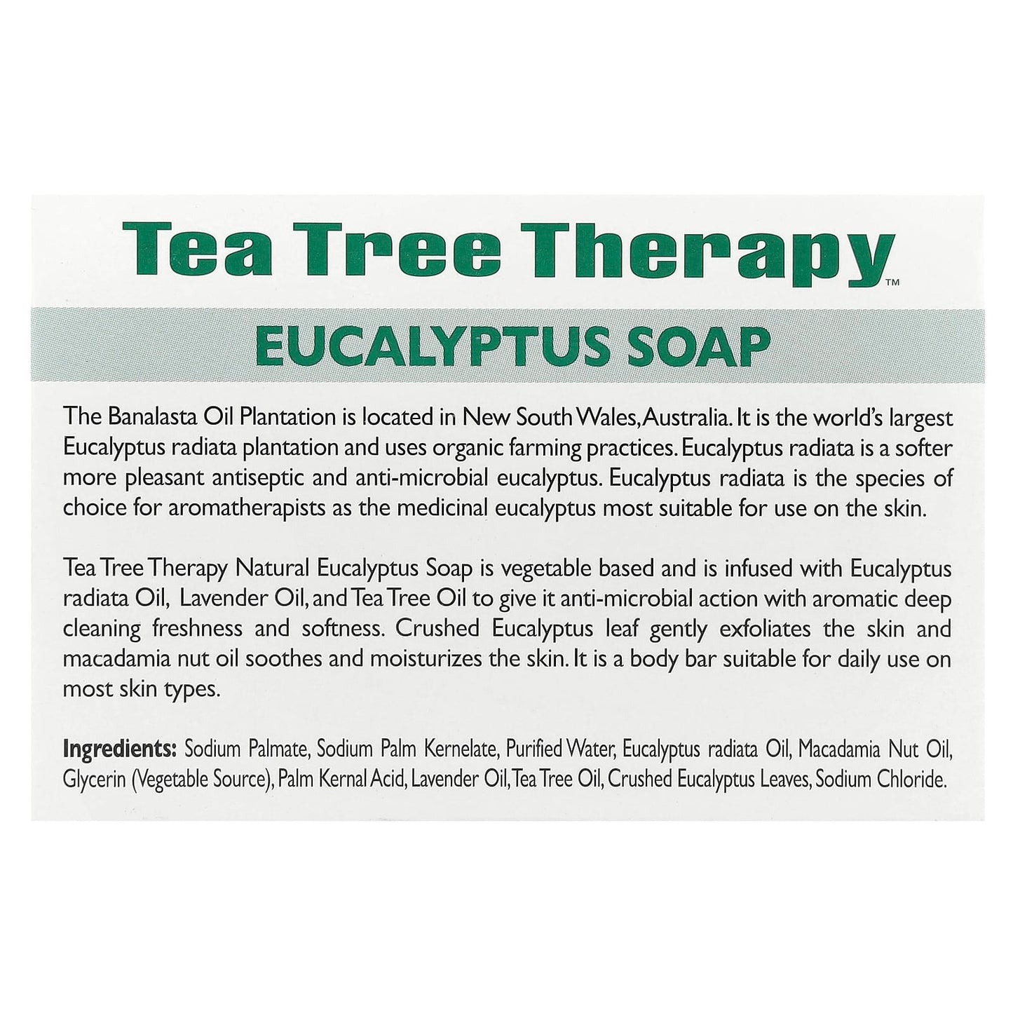 Tea Tree Therapy, Eucalyptus Bar Soap, 3.5 oz (99.2 g) - Image 2