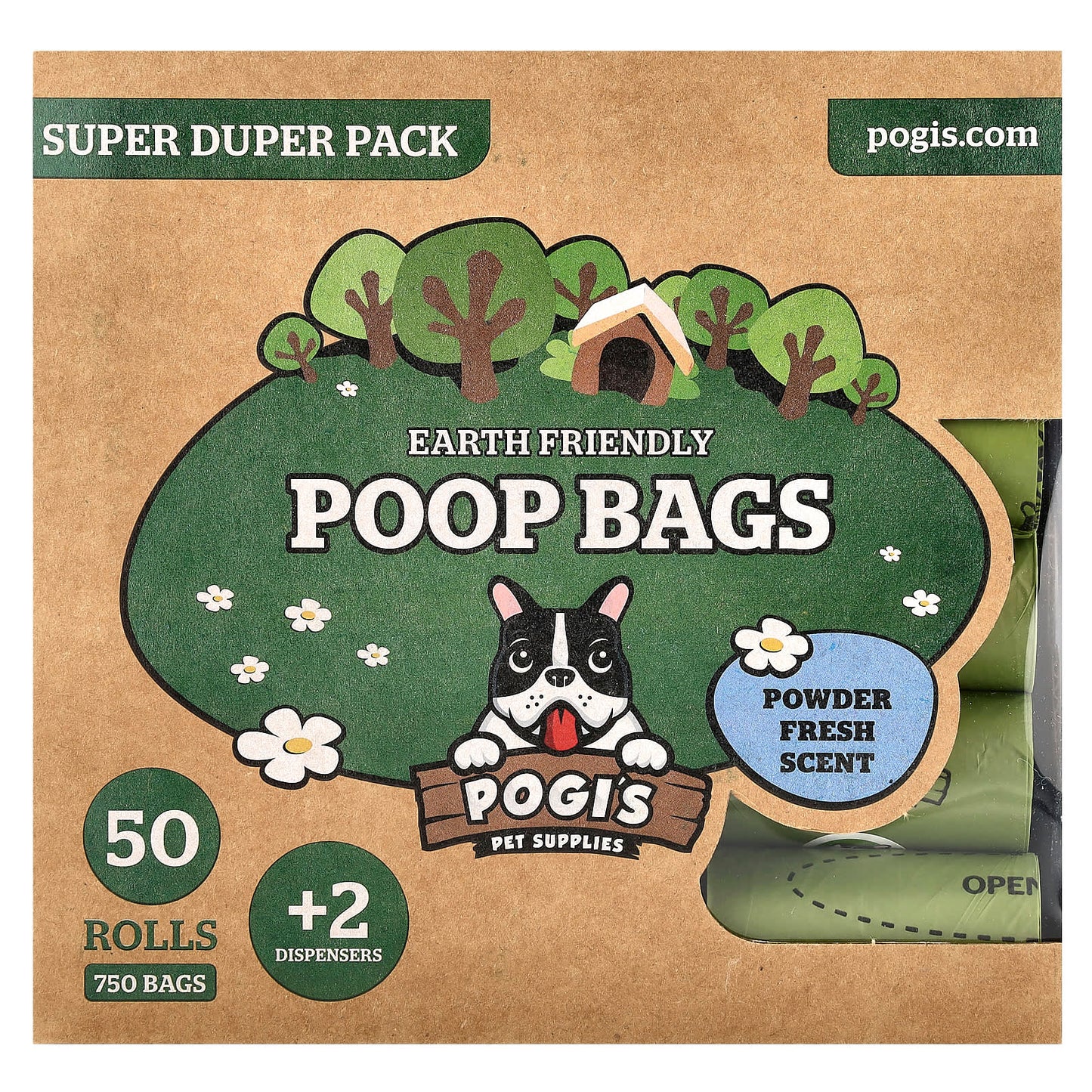 Pogi's Pet Supplies, Earth Friendly Poop Bags, Super Duper Pack, Powder Fresh, 50 Rolls, 750 Bags, 2 Dispensers - Image 1