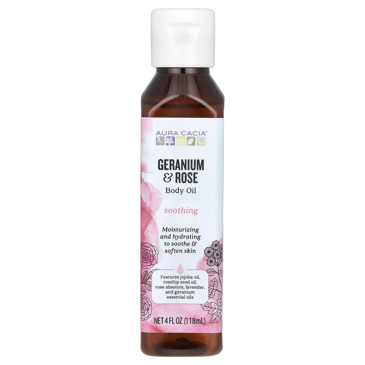 Aura Cacia Geranium & Rose Body Oil - 4 fl oz (118 ml) - Image 1
