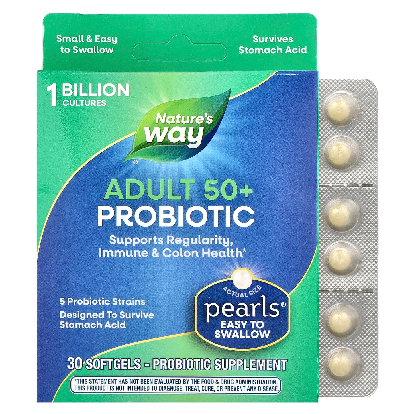 Nature's Way, Adult 50+ Probiotic Pearls , 1 Billion CFU, 30 Softgels - Image 1