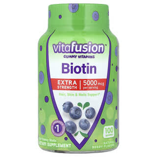 VitaFusion Biotin Gummies, Extra Strength, Natural Berry, 100 Count