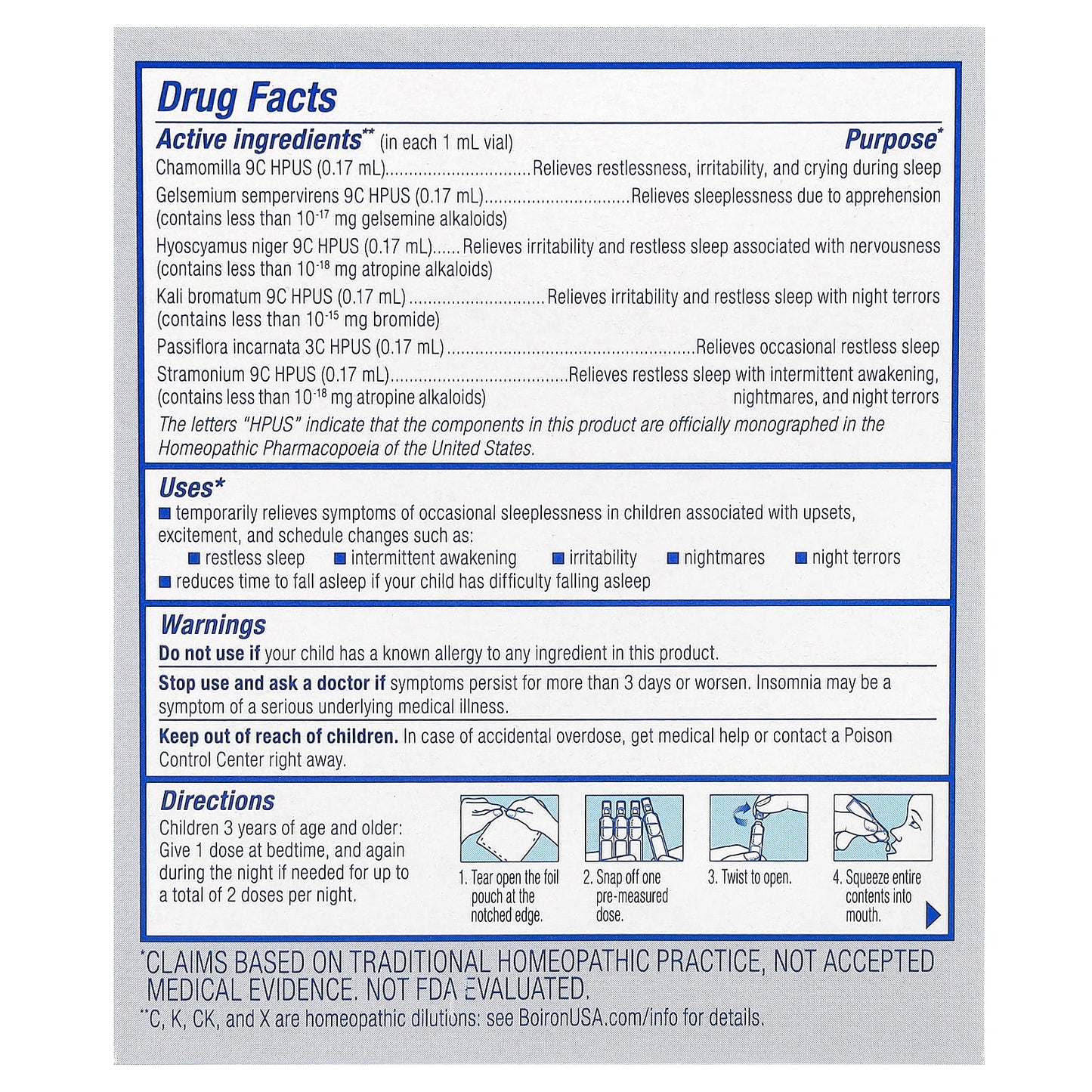 Boiron, SleepCalm™ Kids, Liquid Doses, 3+ Years, Melatonin-Free, 15 Pre-Measured Liquid Doses, 0.034 fl oz (1 ml) Each