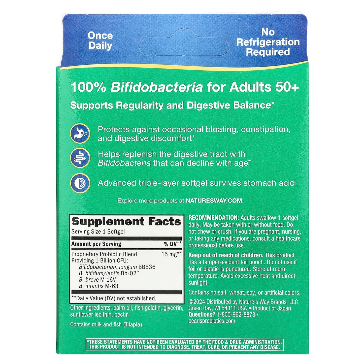 Nature's Way, Adult 50+ Probiotic Pearls , 1 Billion CFU, 30 Softgels - Image 2