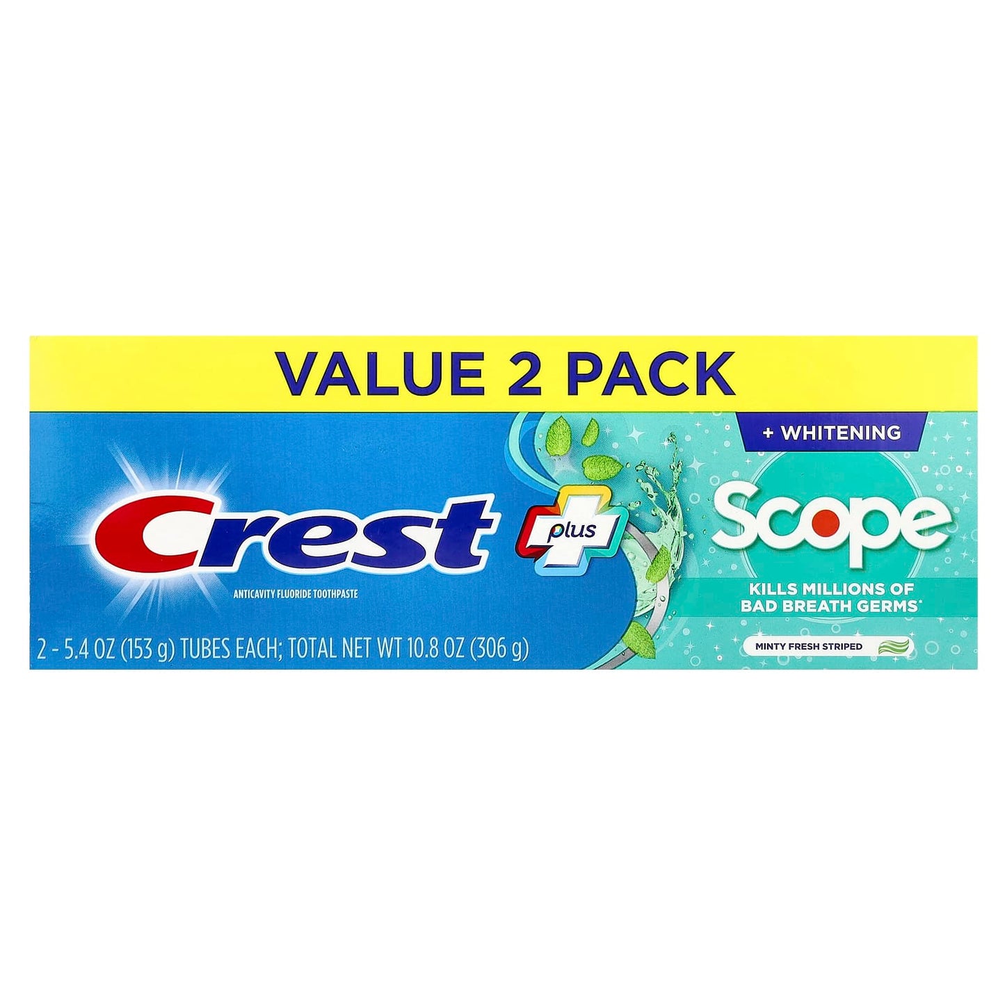 Crest Plus Scope Anticavity Toothpaste 2-Pack, Minty Fresh Striped - Image 2