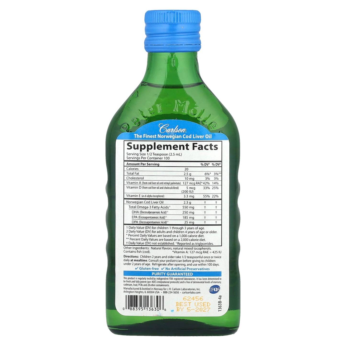 Carlson Kid's Norwegian Cod Liver Oil with Vitamins A & D3 - 8.4 fl oz - Image 2
