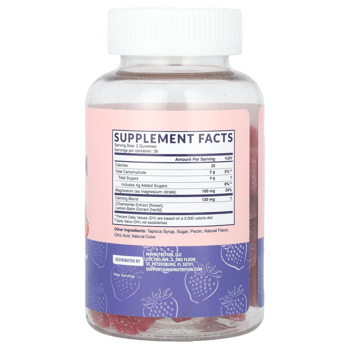 MAV Nutrition, Calming Magnesium Gummies, For Kids, Yummy Strawberry, 60 Gummies - Image 2