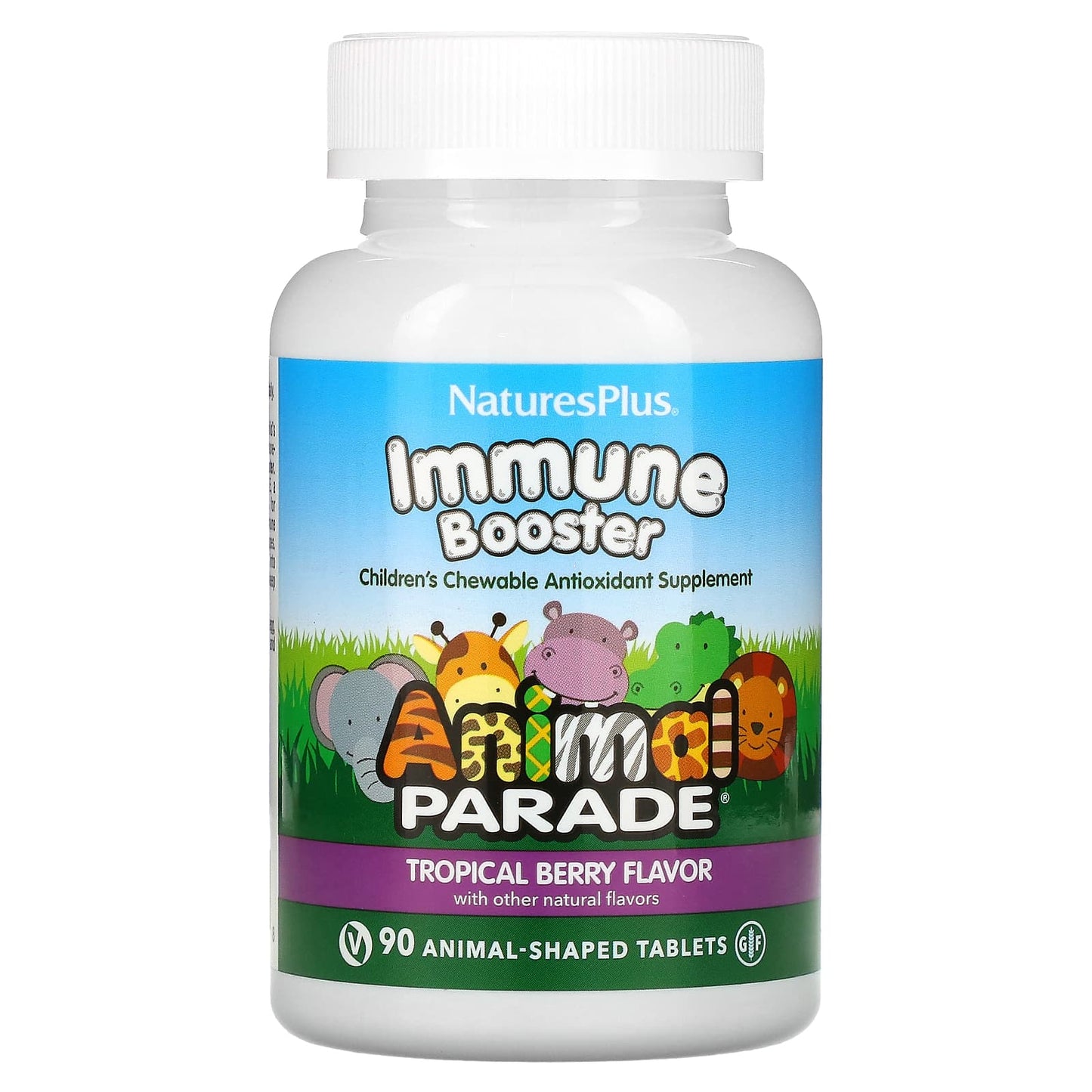 NaturesPlus, Animal Parade, Kids Immune Booster, Tropical Berry, 90 Animal-Shaped Tablets - Image 1