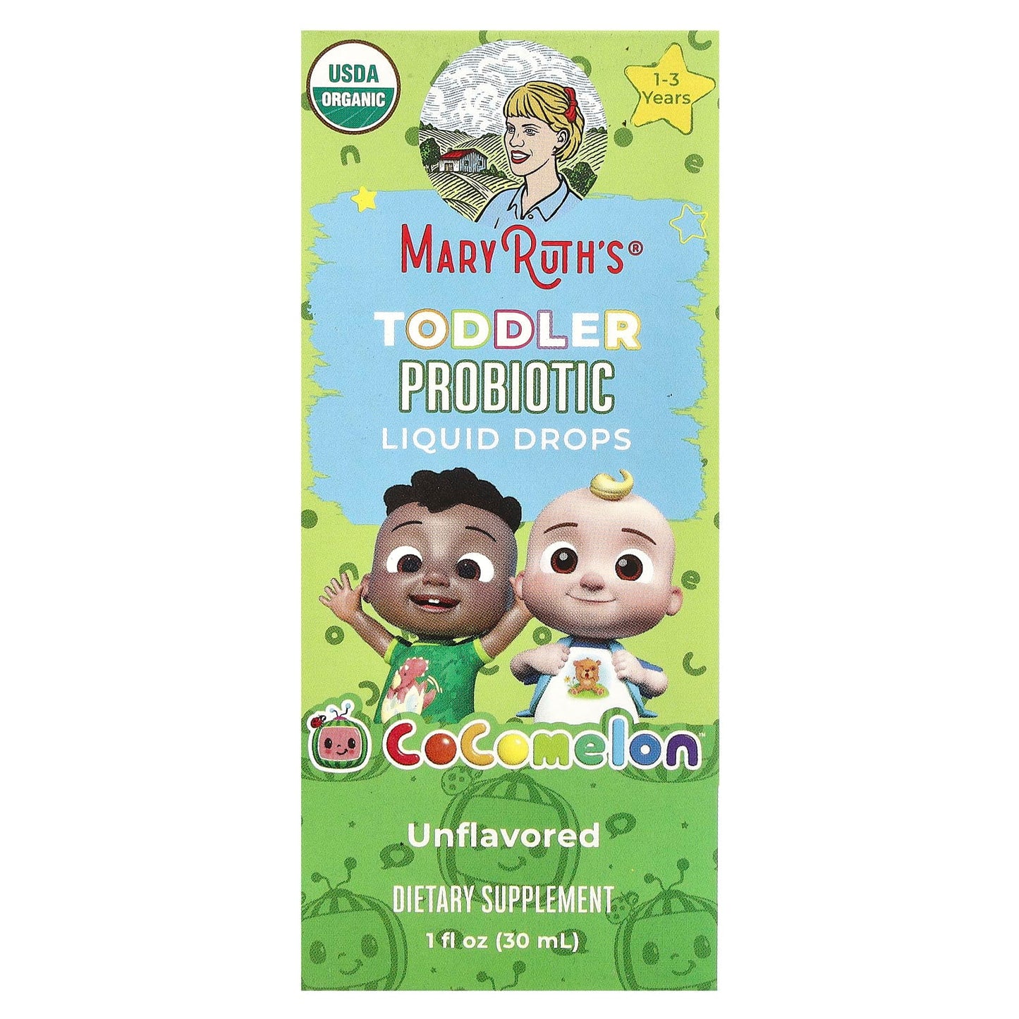 MaryRuth's, Toddler Probiotic Liquid Drops, Cocomelon™, For Ages 1-3 Years, Unflavored, 1 fl oz (30 ml) - Image 1