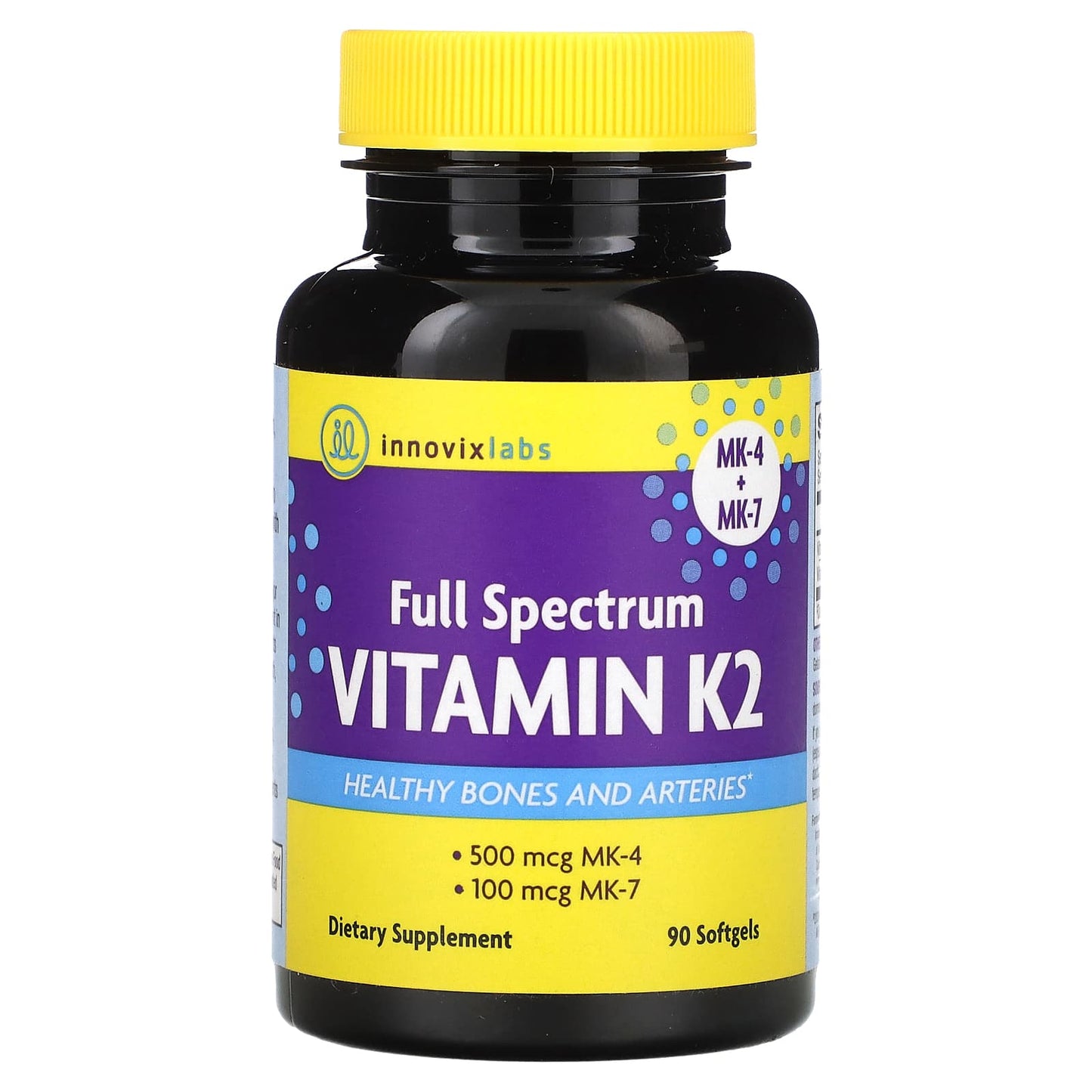 InnovixLabs Full Spectrum Vitamin K2 MK-4 + MK-7 Dietary Supplement 90 Softgels - Image 1