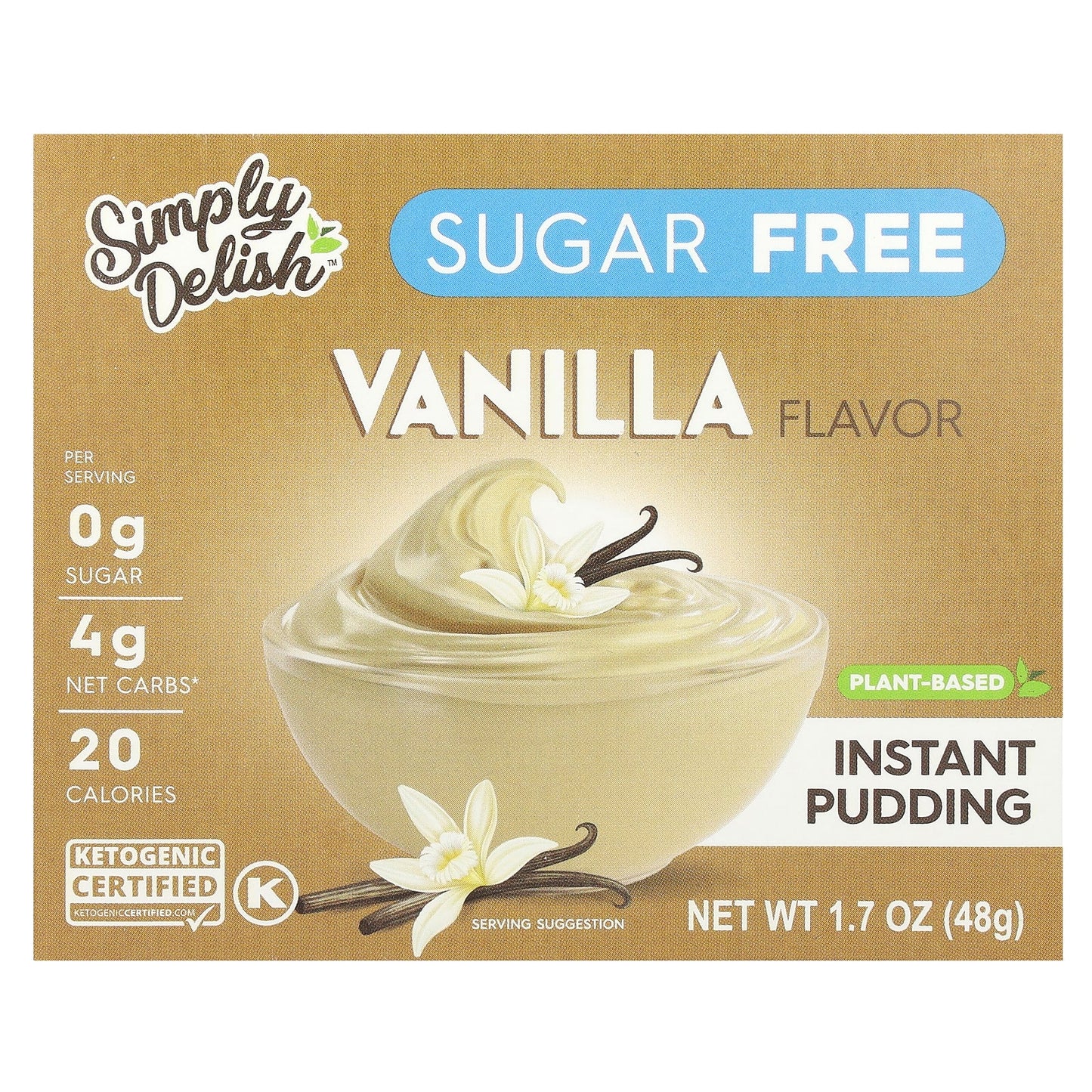 Natural Simply Delish, Plant-Based Instant Pudding, Sugar Free, Vanilla, 1.7 oz (48 g)