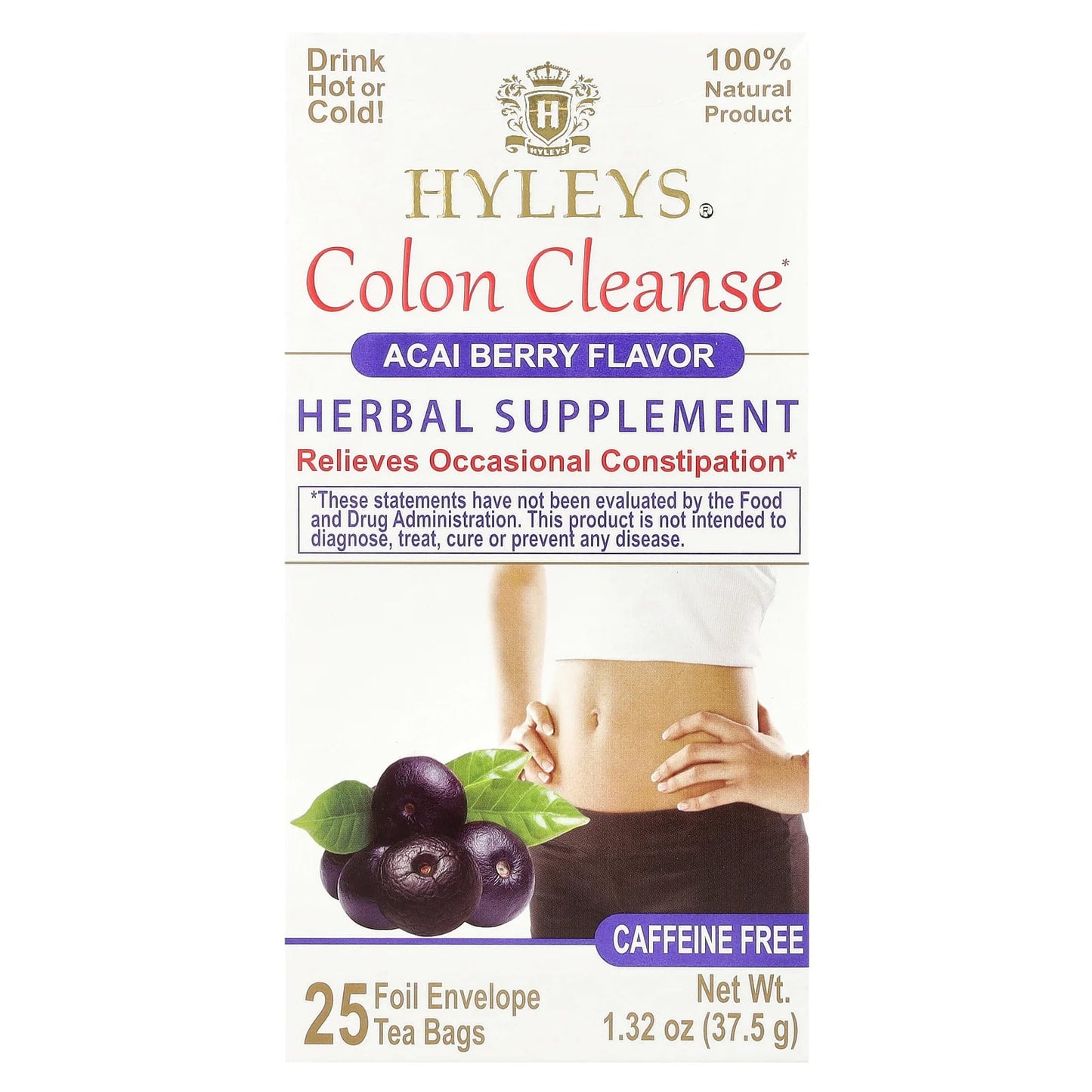 Hyleys Tea Colon Cleanse Acai Berry Supplement 25 Foil Envelop Tea Bags - Image 1