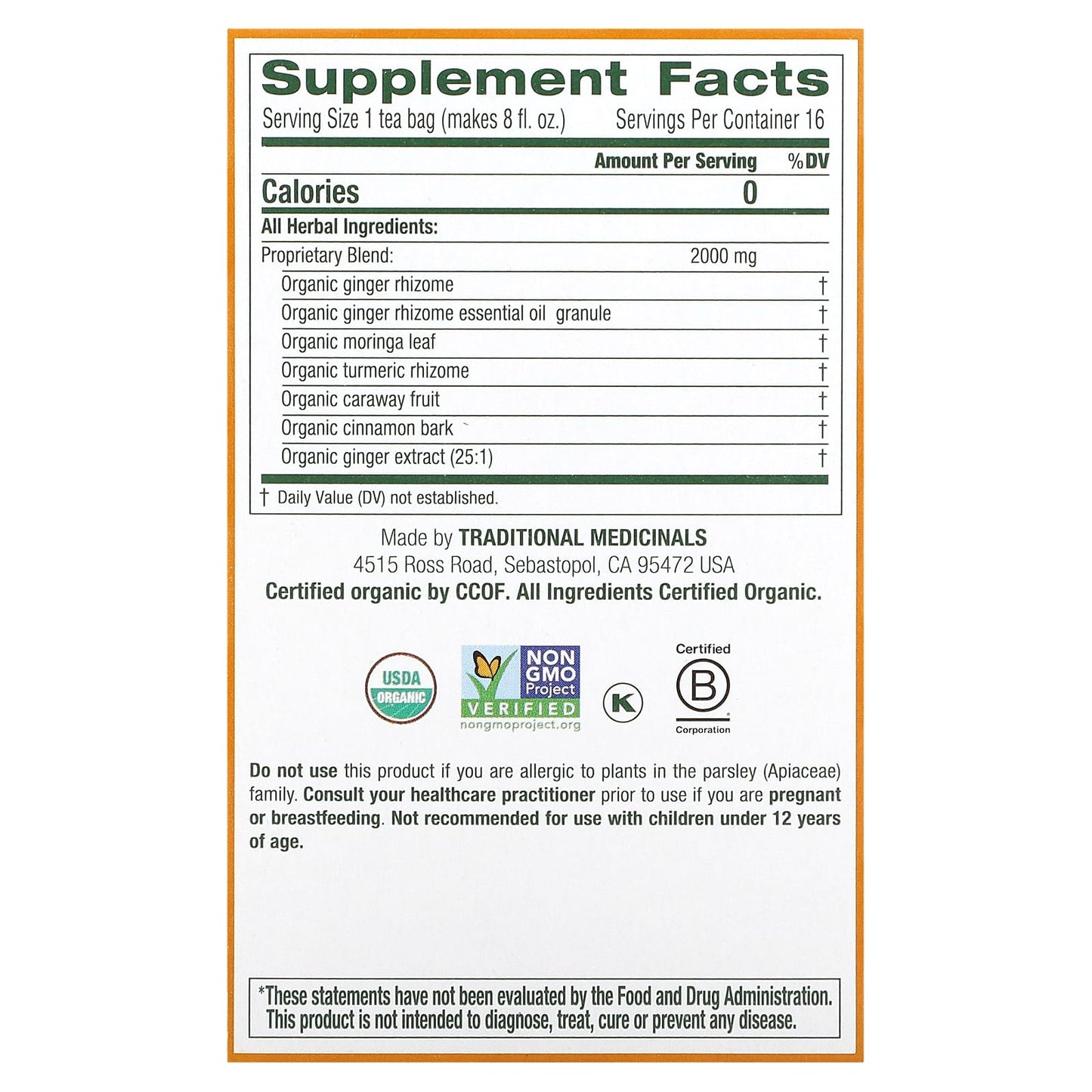 Traditional Medicinals, Organic Ginger Aid, Caffeine Free, 16 Wrapped Tea Bags, 1.13 oz (32 g) - Image 2