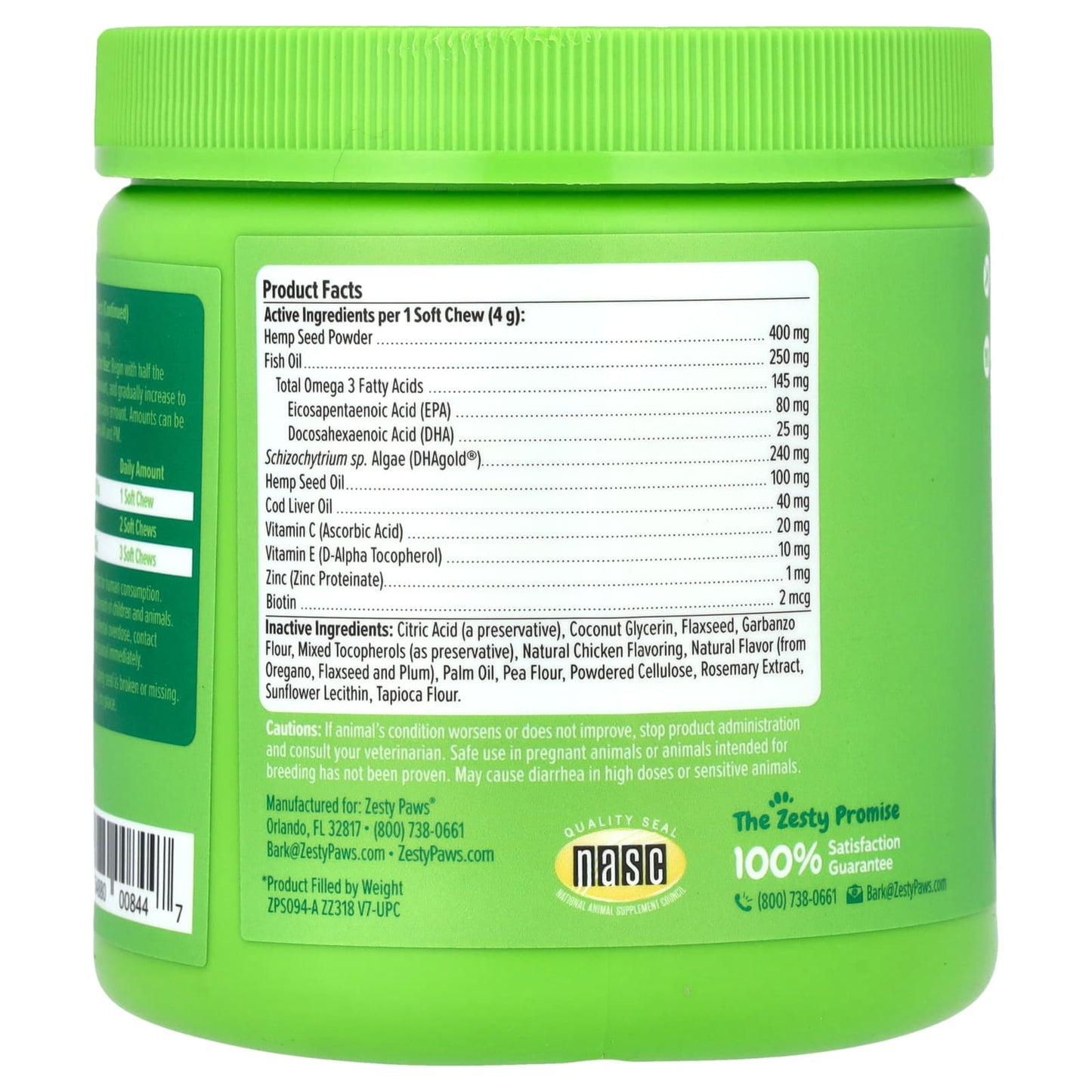 Zesty Paws, Hemp Elements, Omega Bites, For Dogs, All Ages, Chicken, 90 Soft Chews, 12.7 oz (360 g)
