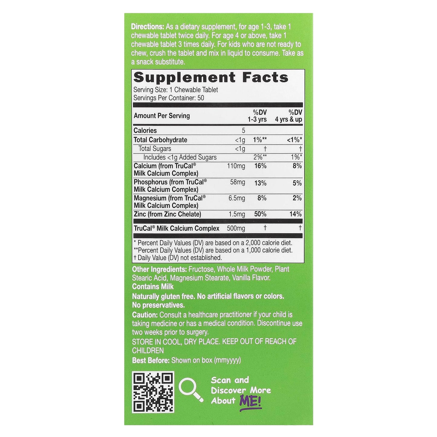 CATALO, Children's Milk Calcium Formula, Zinc, 50 Chewable Tablets