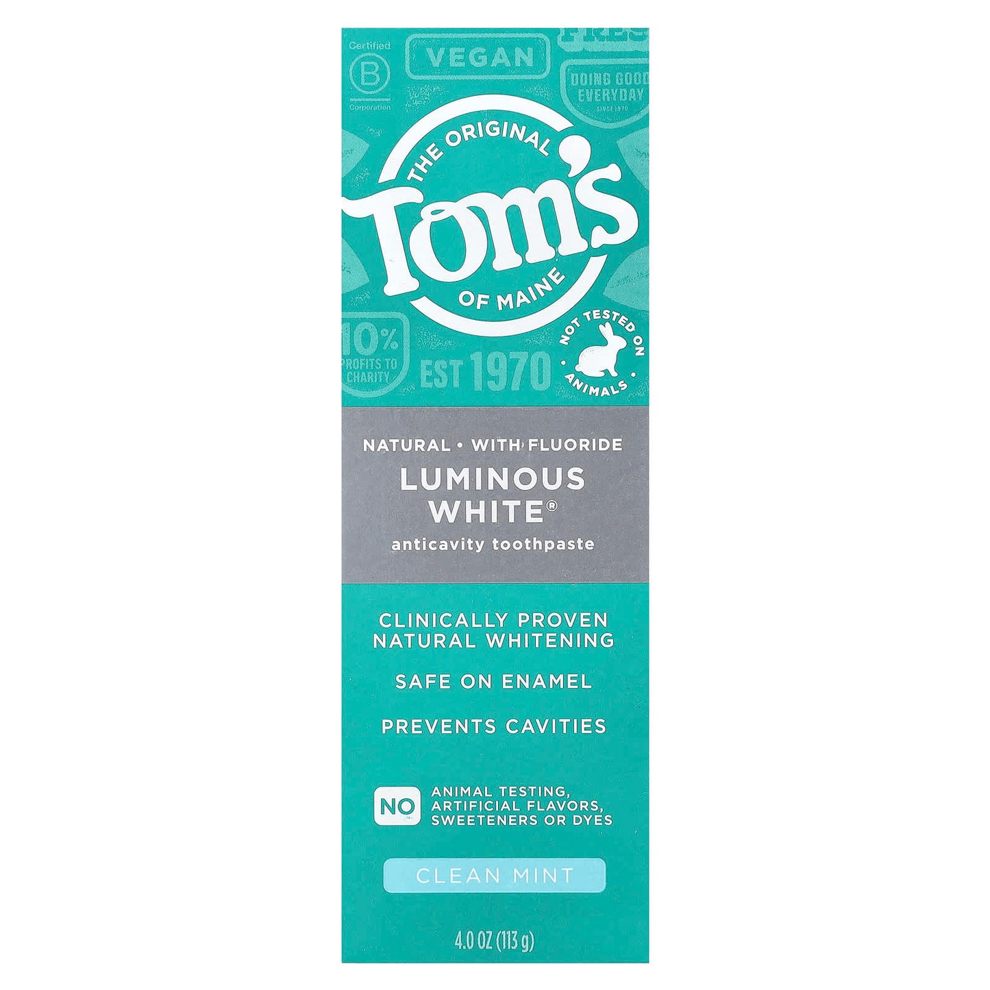 Tom's of Maine, Luminous White®, Anticavity Toothpaste with Fluoride, Clean Mint, 4 oz (113 g) - Image 2