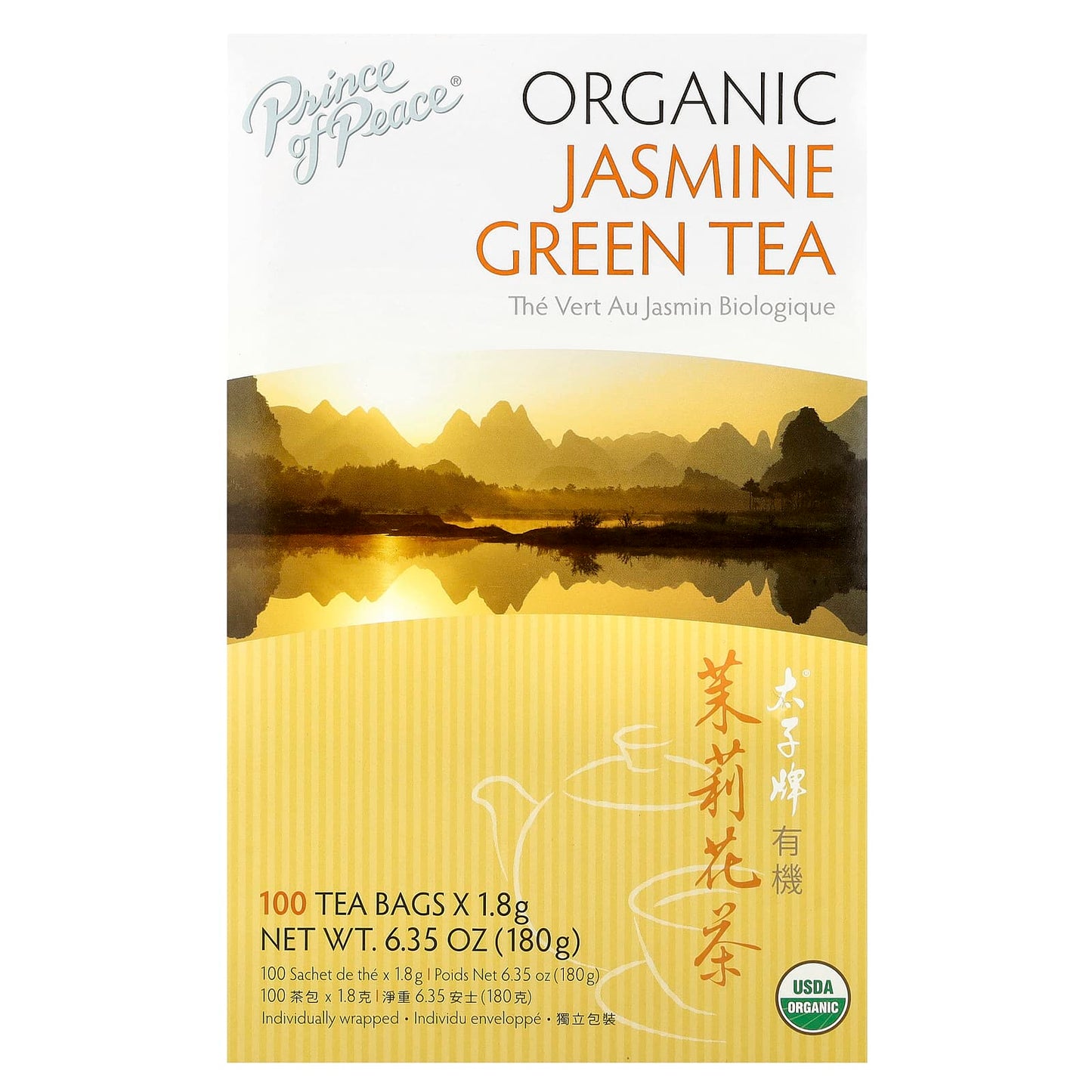 Prince of Peace, Organic, Jasmine Green Tea, 100 Tea Bags, 6.35 oz (180 g) - Image 1