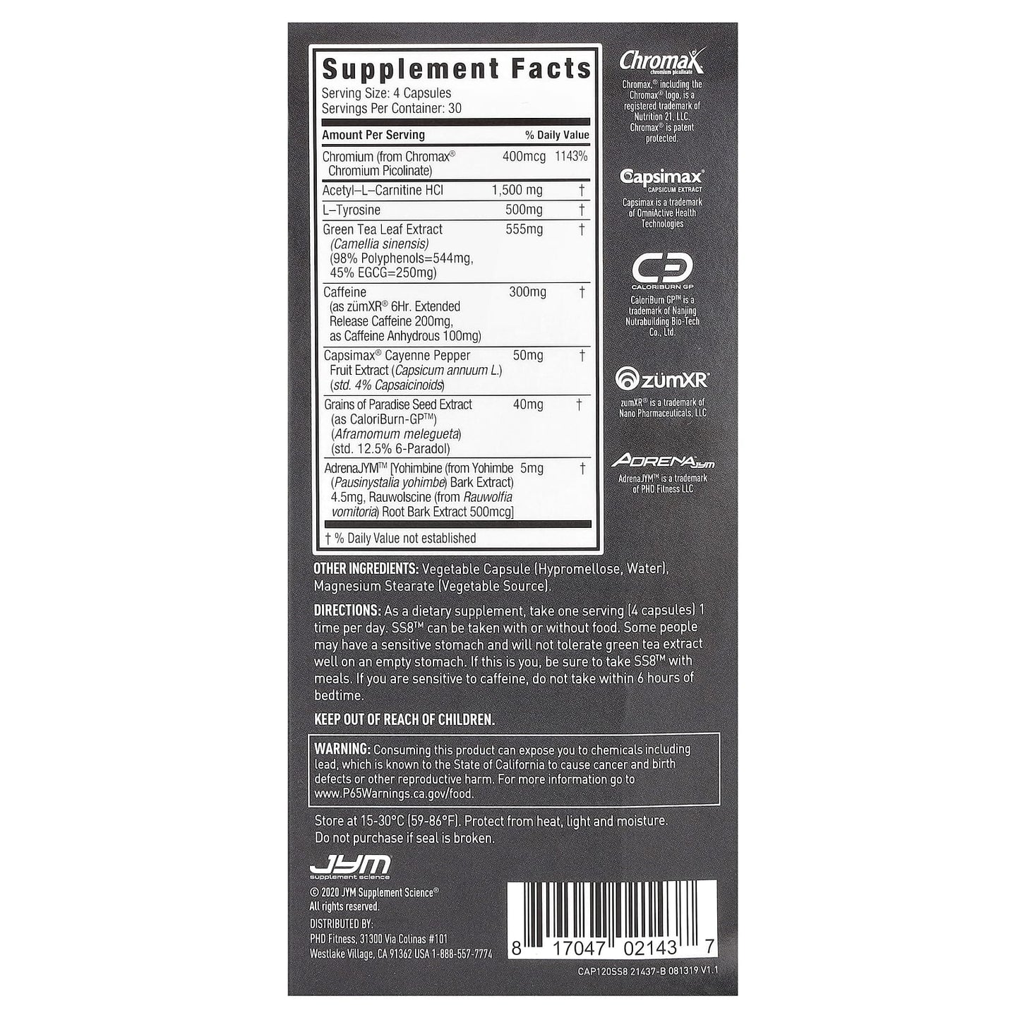 JYM SS8 Advanced Fat Burner, 120 Vegetarian Capsules - Image 2