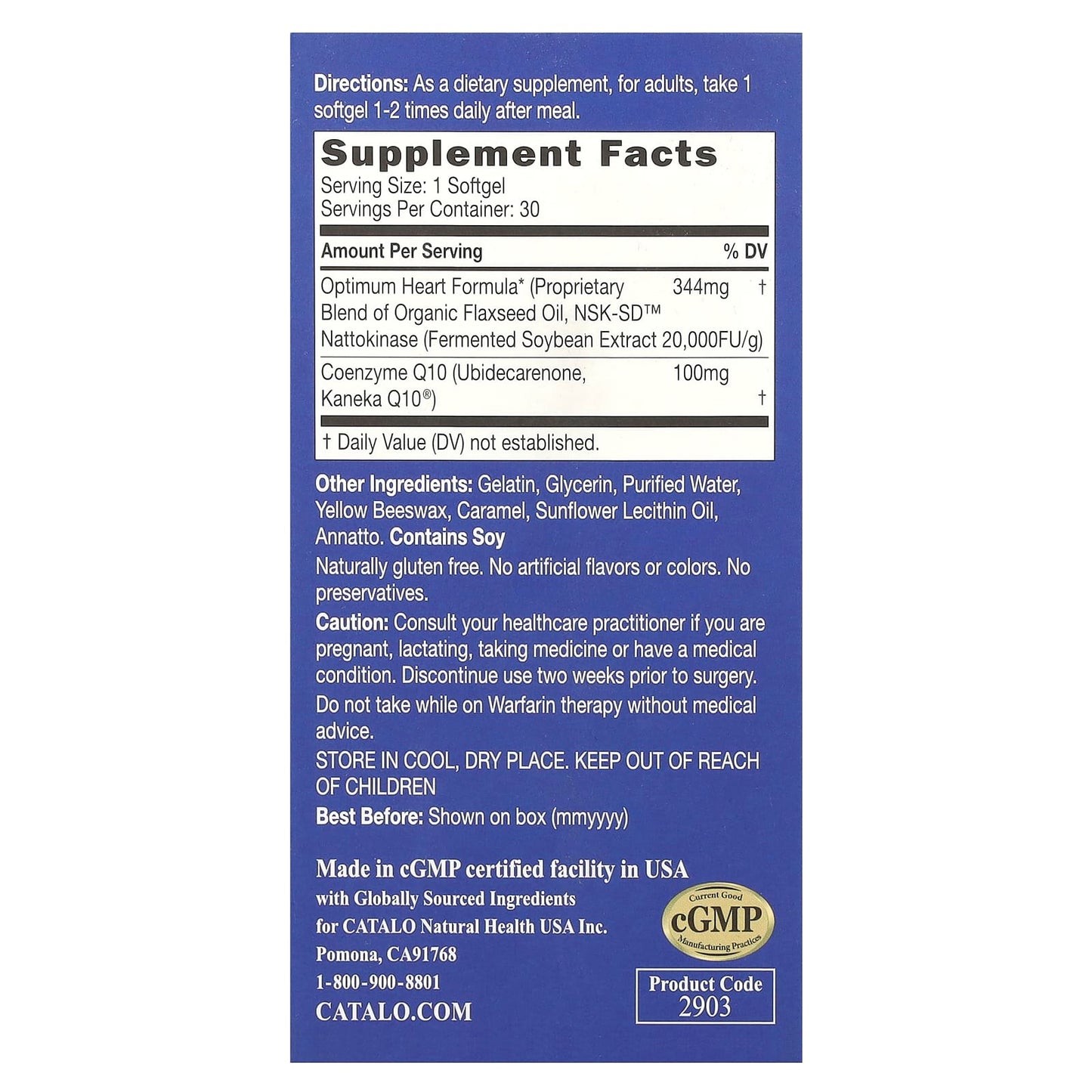 CATALO, Extra CoQ10, Heart Formula with Nattokinase & Flaxseed Oil, 30 Softgels