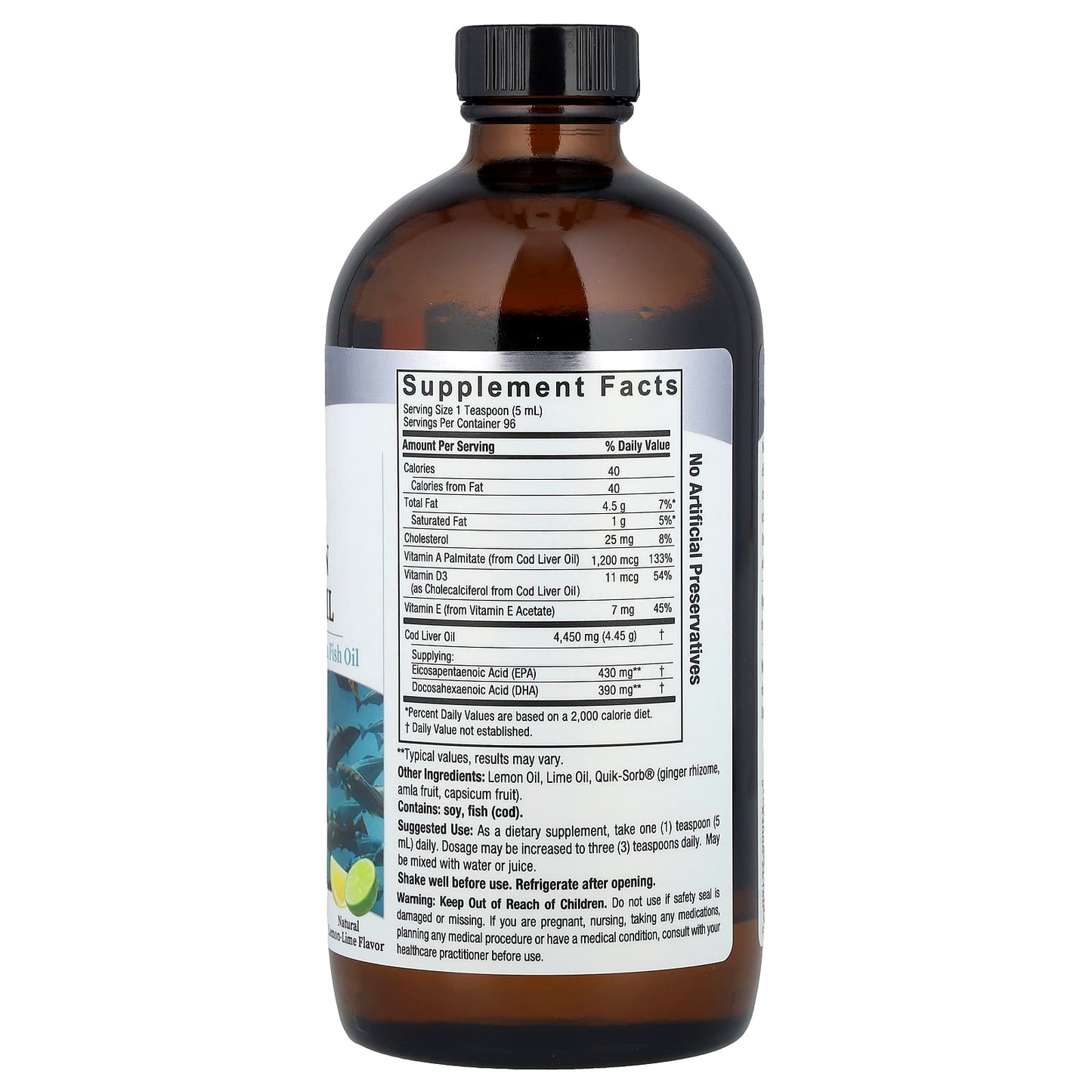 Nature's Answer, Liquid Norwegian Cod Liver Oil, Natural Lemon-Lime, 16 fl oz (480 ml)