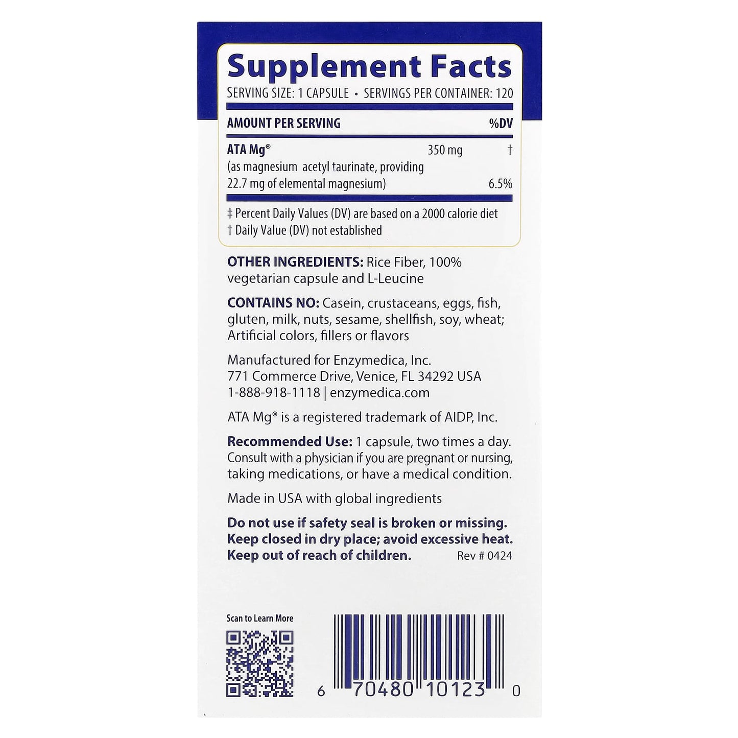 Unlock Peak Cognitive Function with Enzymedica's Magnesium Mind - 120 Capsules - Image 2