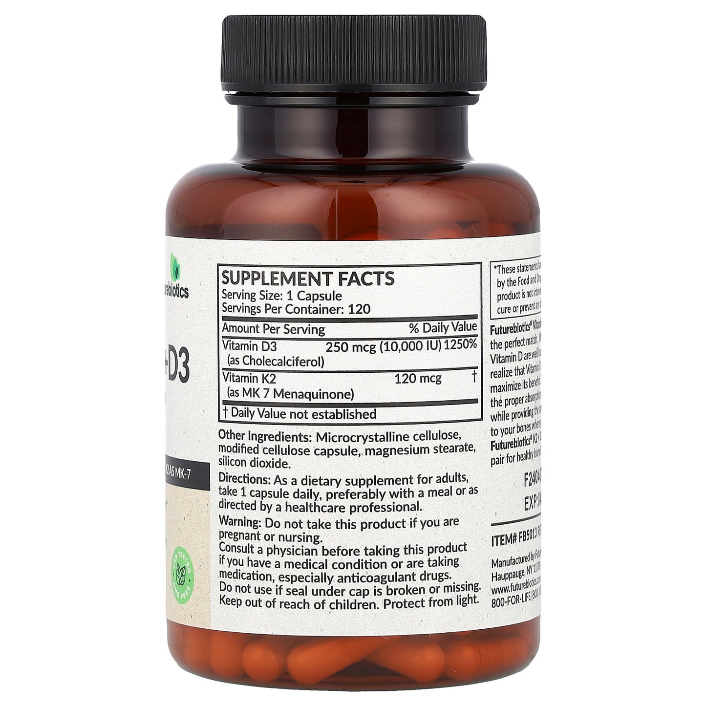 Futurebiotics Vitamin K2 + D3 Capsules for Strong Bones & Heart Health - Image 2