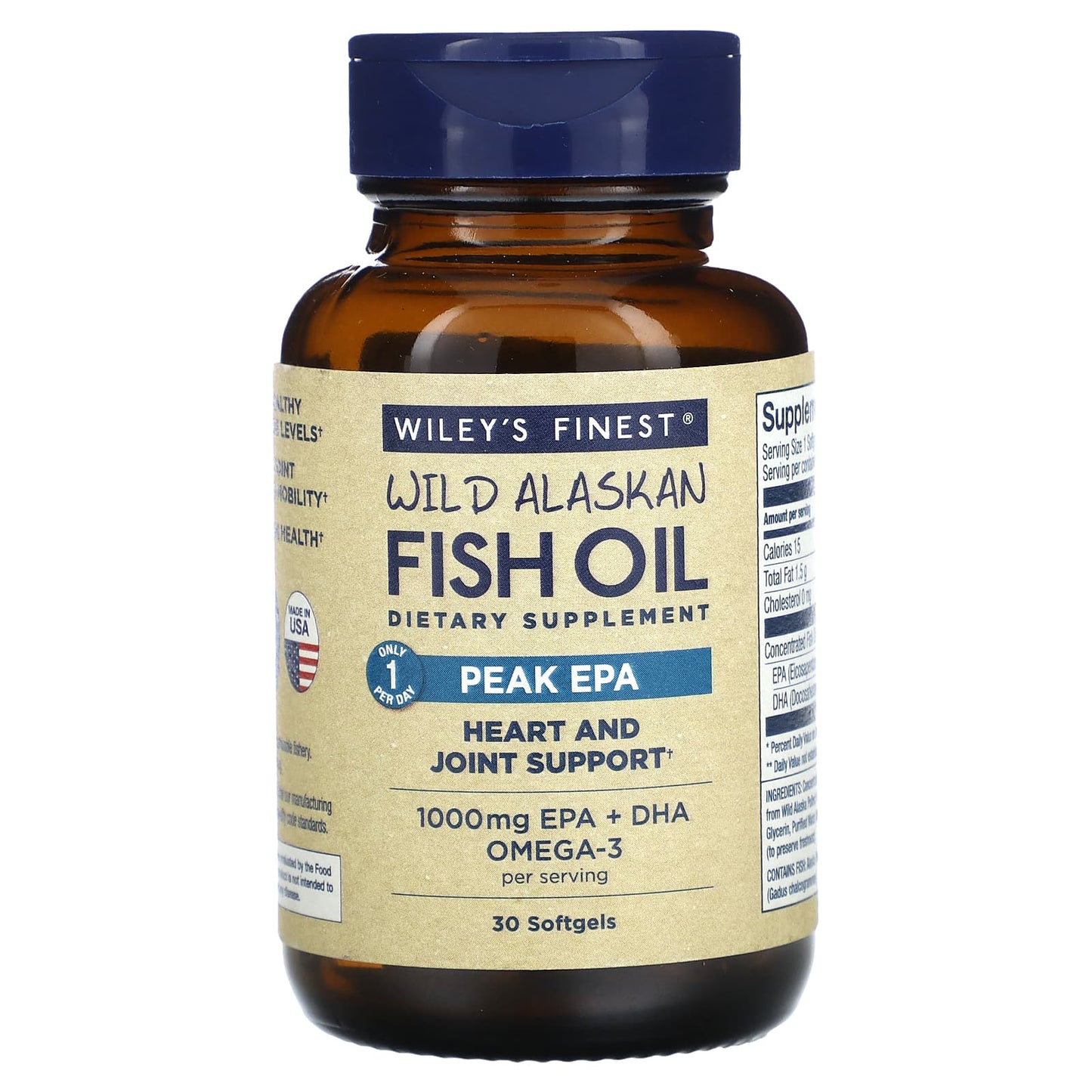 Wiley's Finest, Wild Alaskan Fish Oil, Peak EPA, 30 Softgels - Image 1