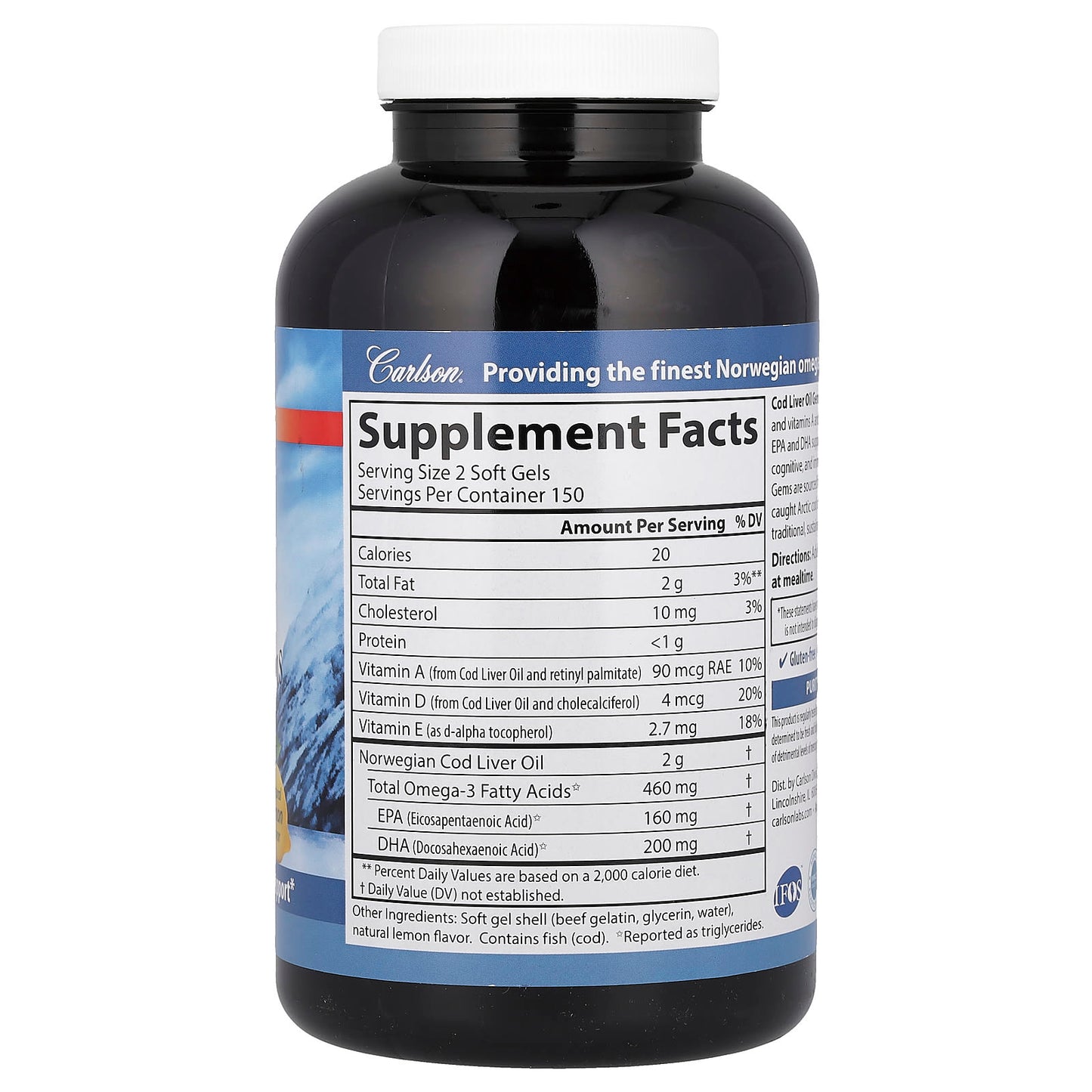 Wild Norwegian Cod Liver Oil Gems by Carlson, Natural, Gluten-Free - Image 2