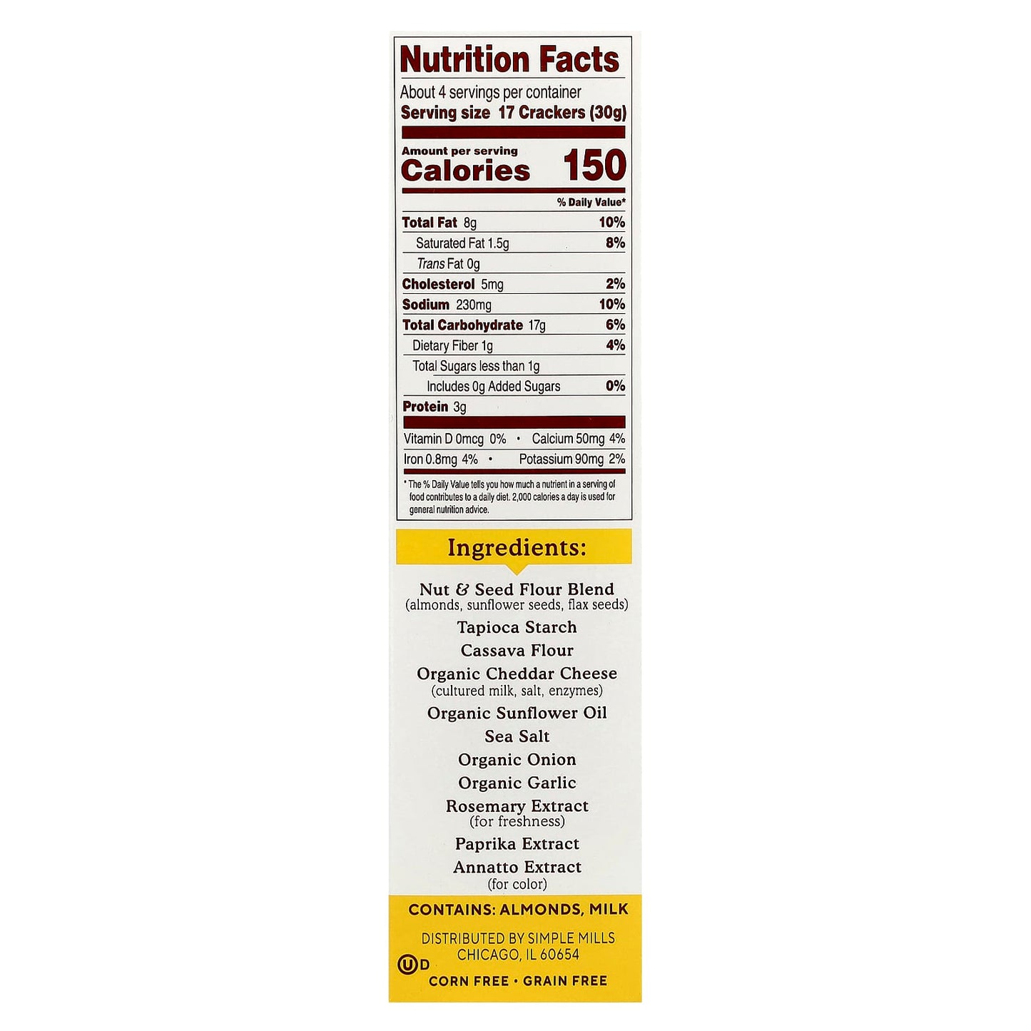 Simple Mills, Almond Flour Crackers, Farmhouse Cheddar, 4.25 oz (120 g) - Image 2