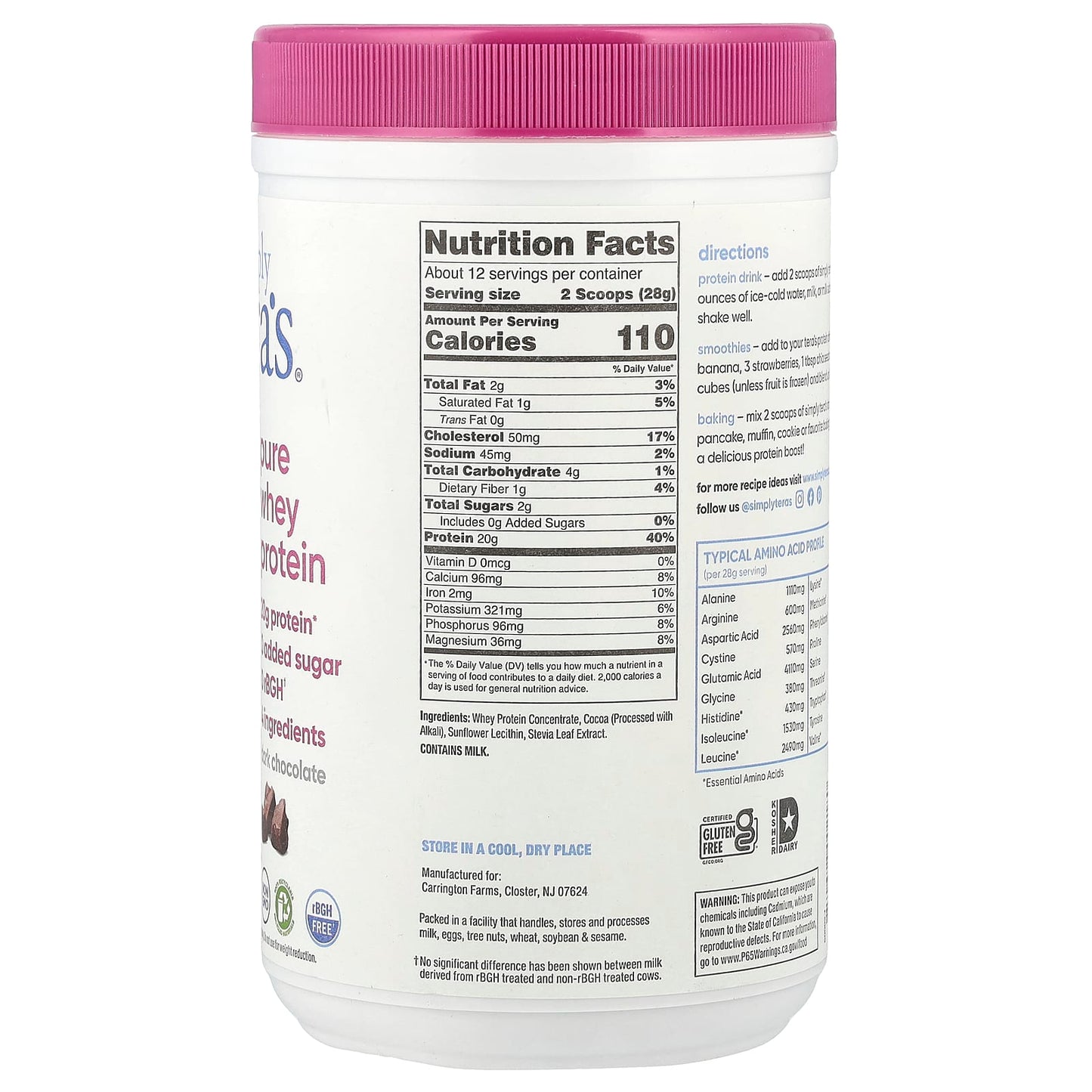 Simply Tera's, Pure Whey Protein, Dark Chocolate, 12 oz (340 g) - Image 2