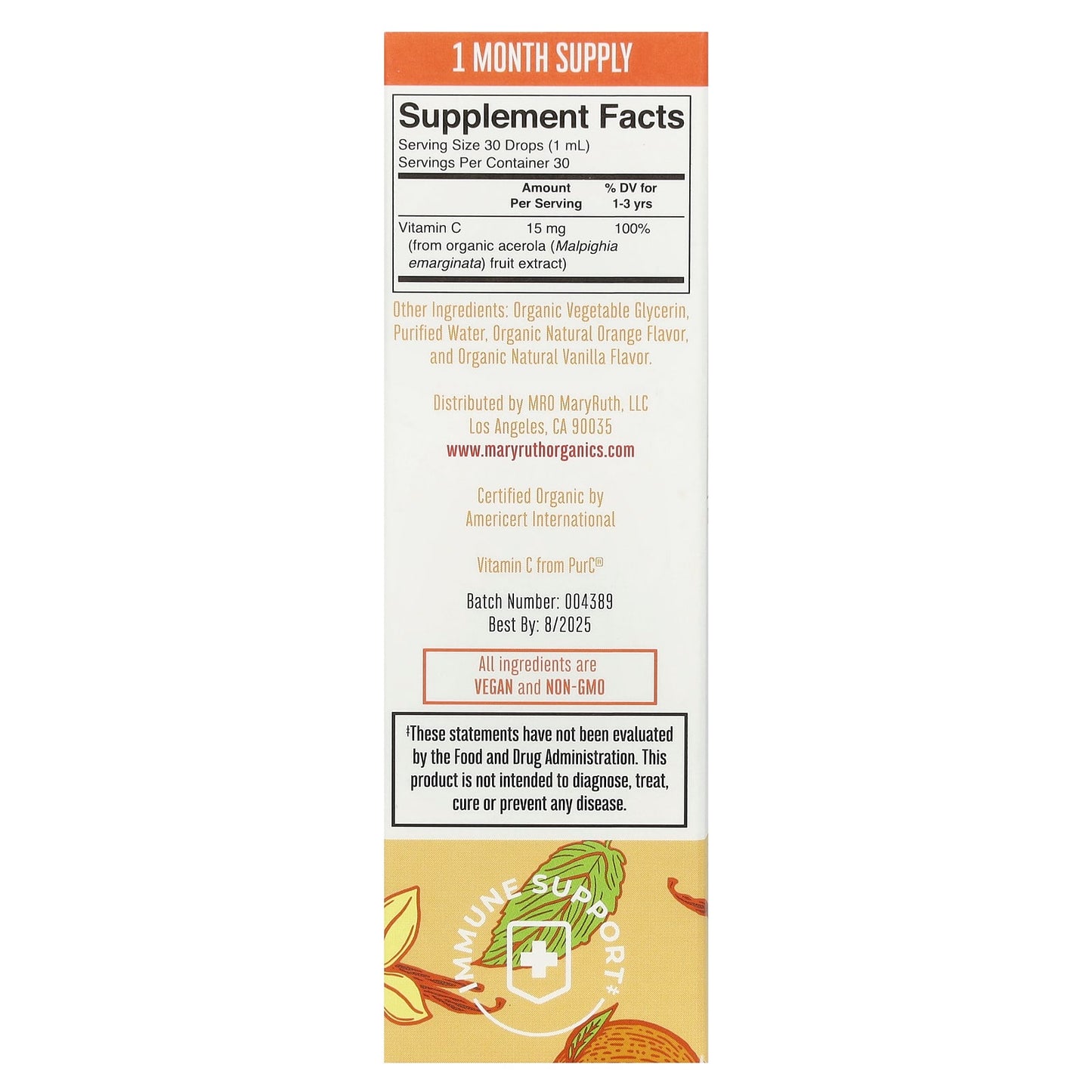 MaryRuth's, Organic Toddler Vitamin C Liquid Drops, 1-3 Years, Orange Vanilla, 1 fl oz (30 ml) - Image 2