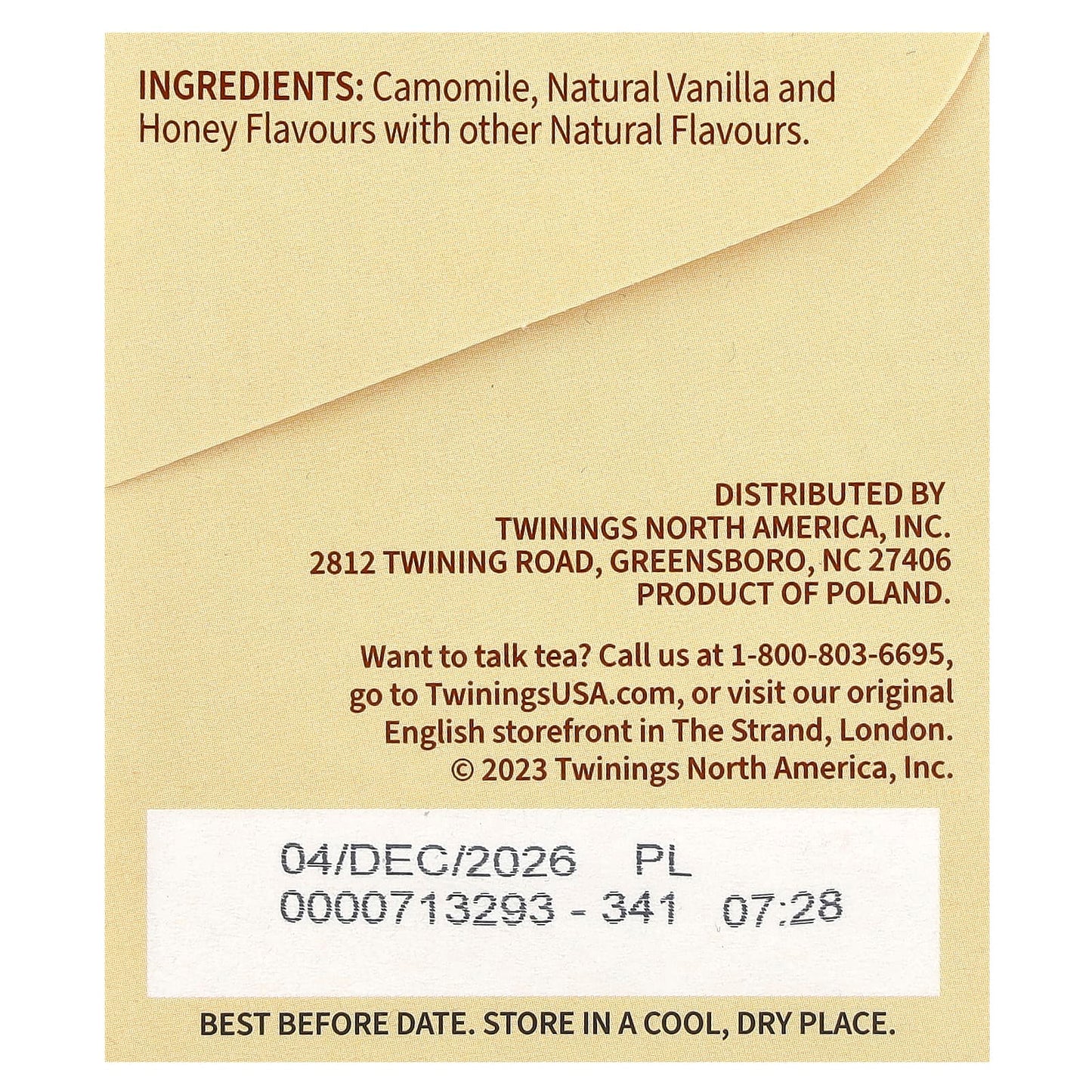 Twinings, Flavored Herbal Tea, Camomile, Honey & Vanilla, Caffeine-Free, 20 Tea Bags, 1.13 oz (32 g) - Image 2