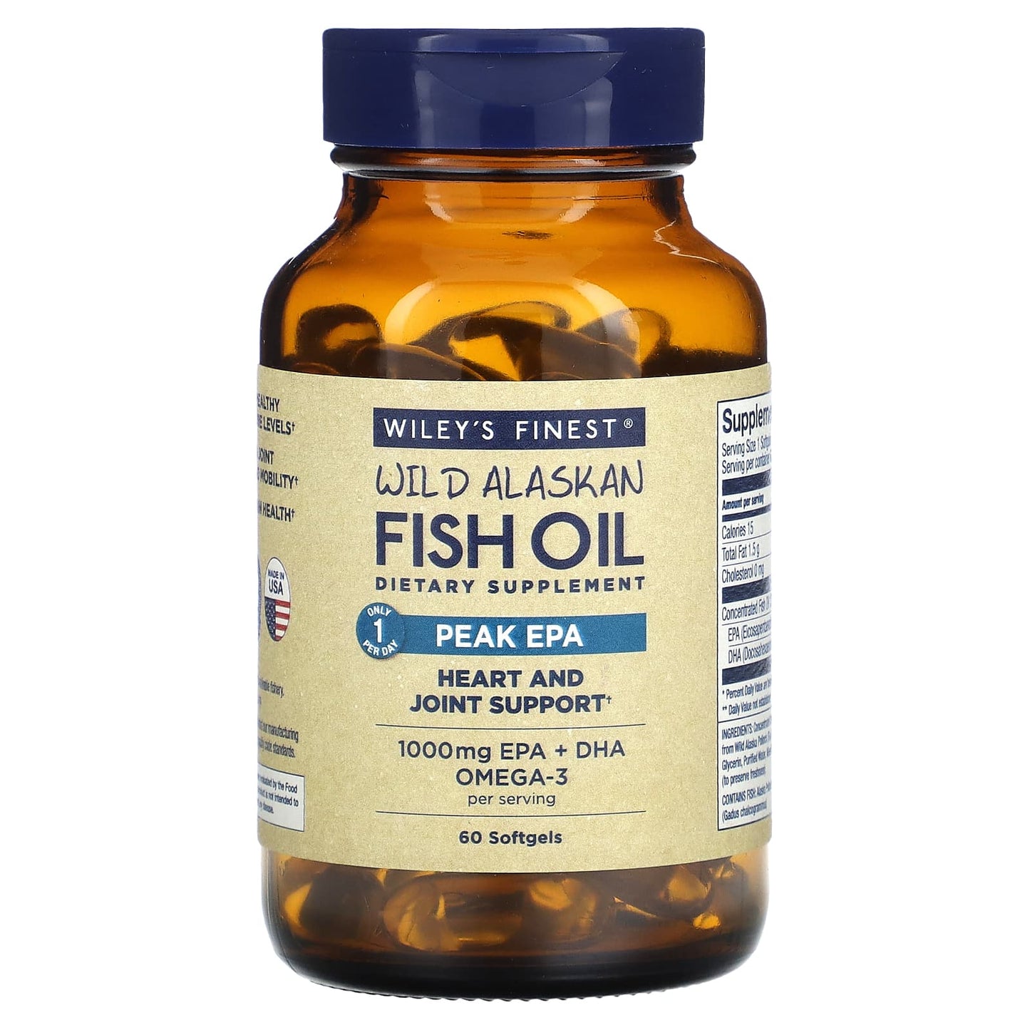 Wiley's Finest, Wild Alaskan Fish Oil, Peak EPA, 60 Softgels - Image 1