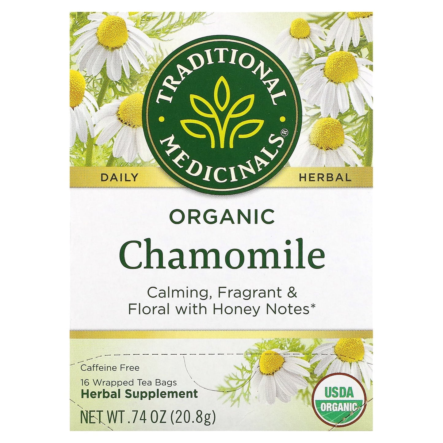 Traditional Medicinals, Organic Chamomile, Caffeine Free, 16 Wrapped Tea Bags, 0.74 oz (20.8 g) - Image 1