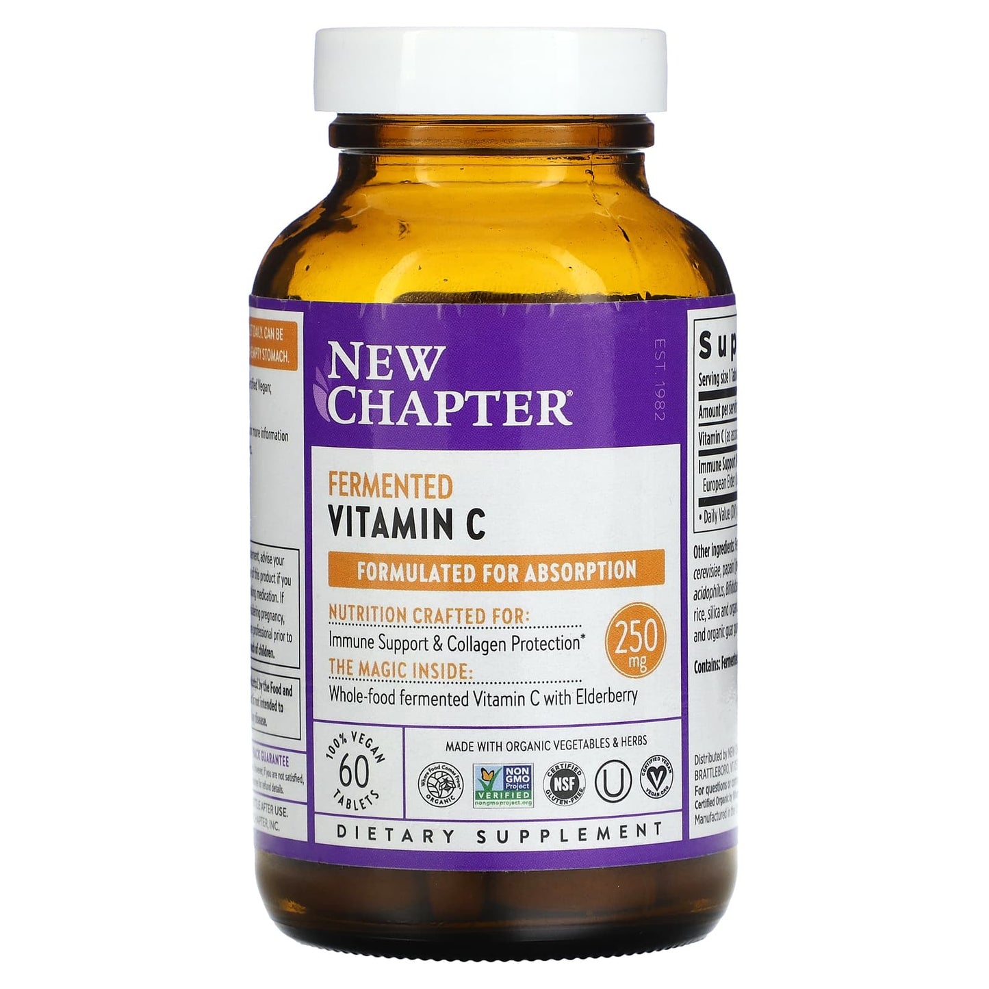 New Chapter, Fermented Vitamin C, 250 mg, 60 Vegan Tablets - Image 1