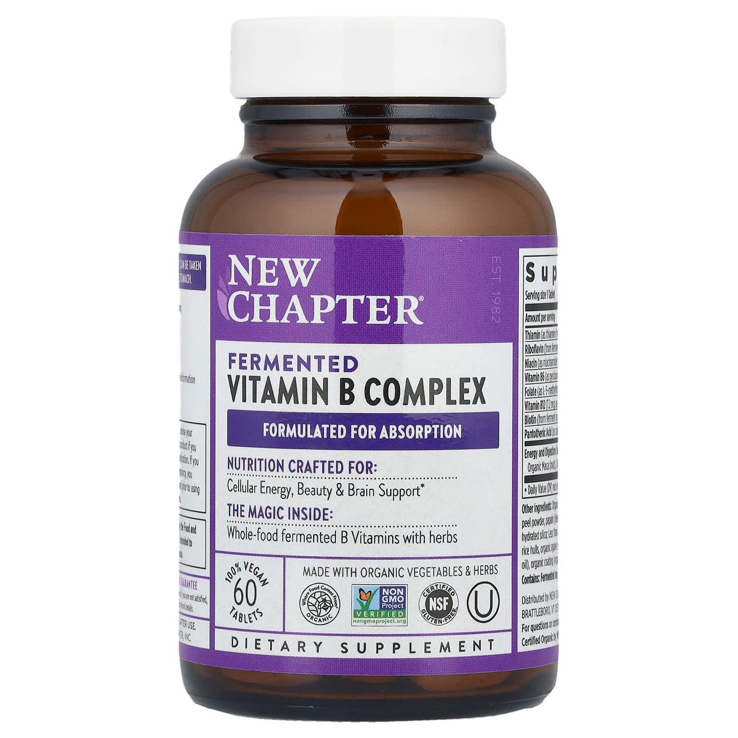 New Chapter, Fermented Vitamin B Complex, 60 Vegan Tablets - Image 1