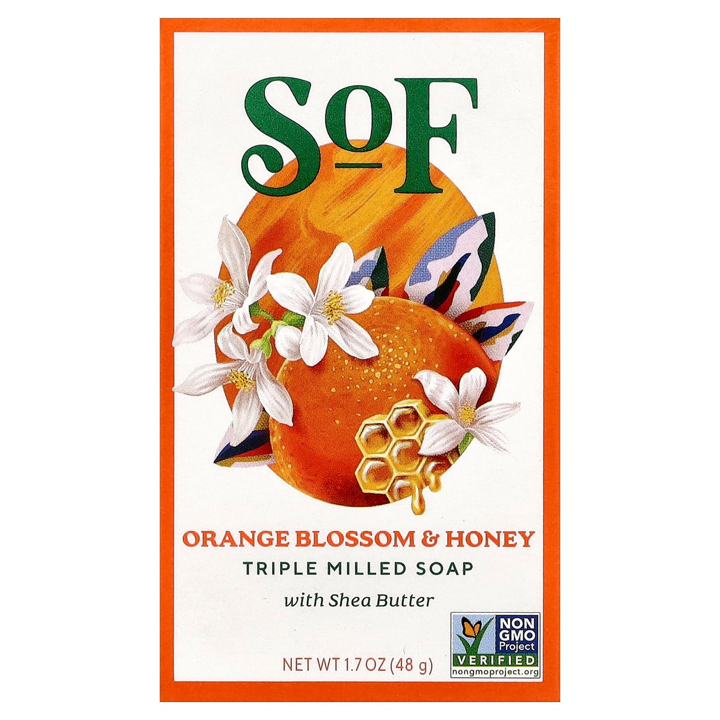 SoF, Triple Milled Bar Soap with Shea Butter, Orange Blossom & Honey, 1.7 oz (48 g) - Image 1