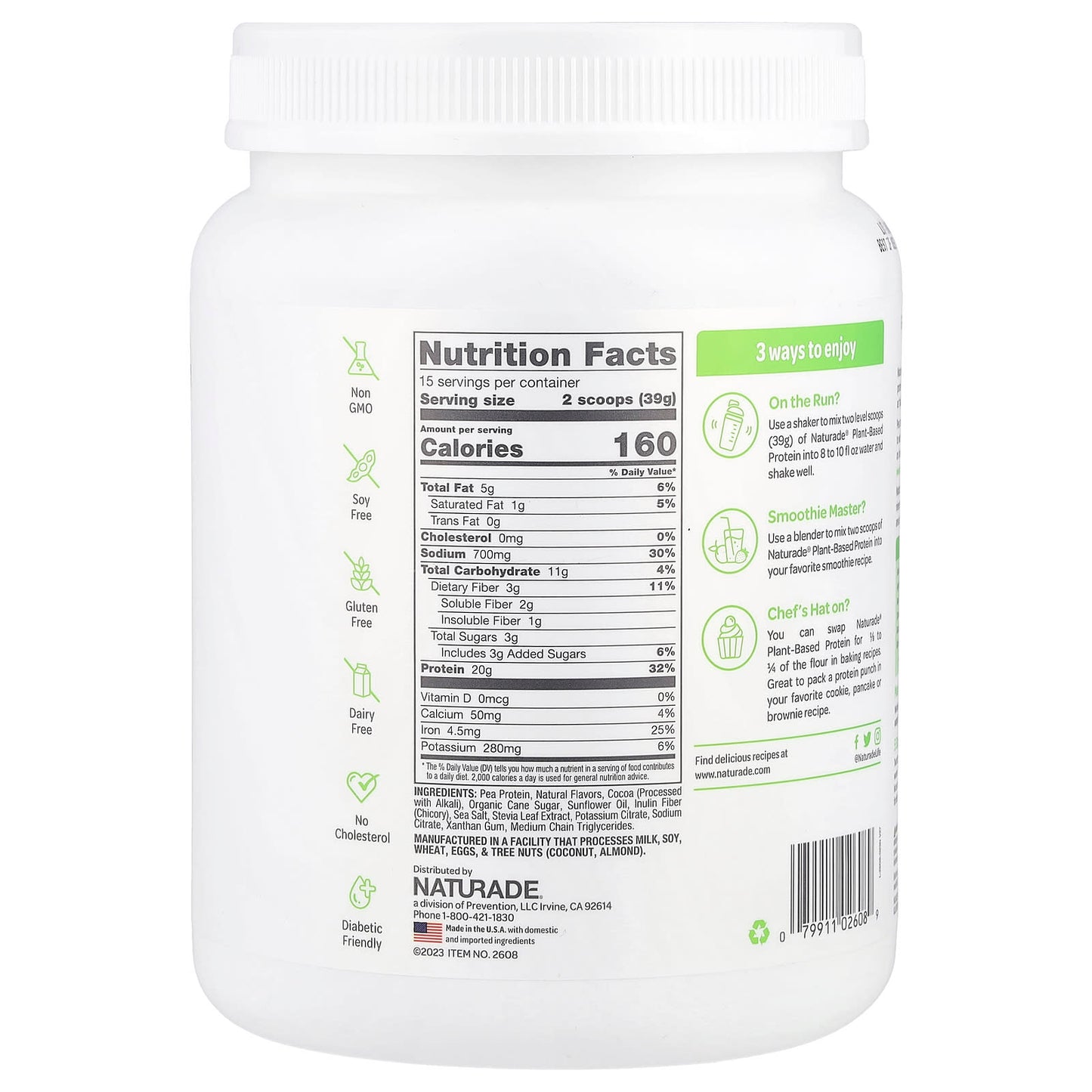 VeganSmart, Plant-Based Protein Nutritional Shake, Chocolate, 1.29 lb, (585 g) - Image 2