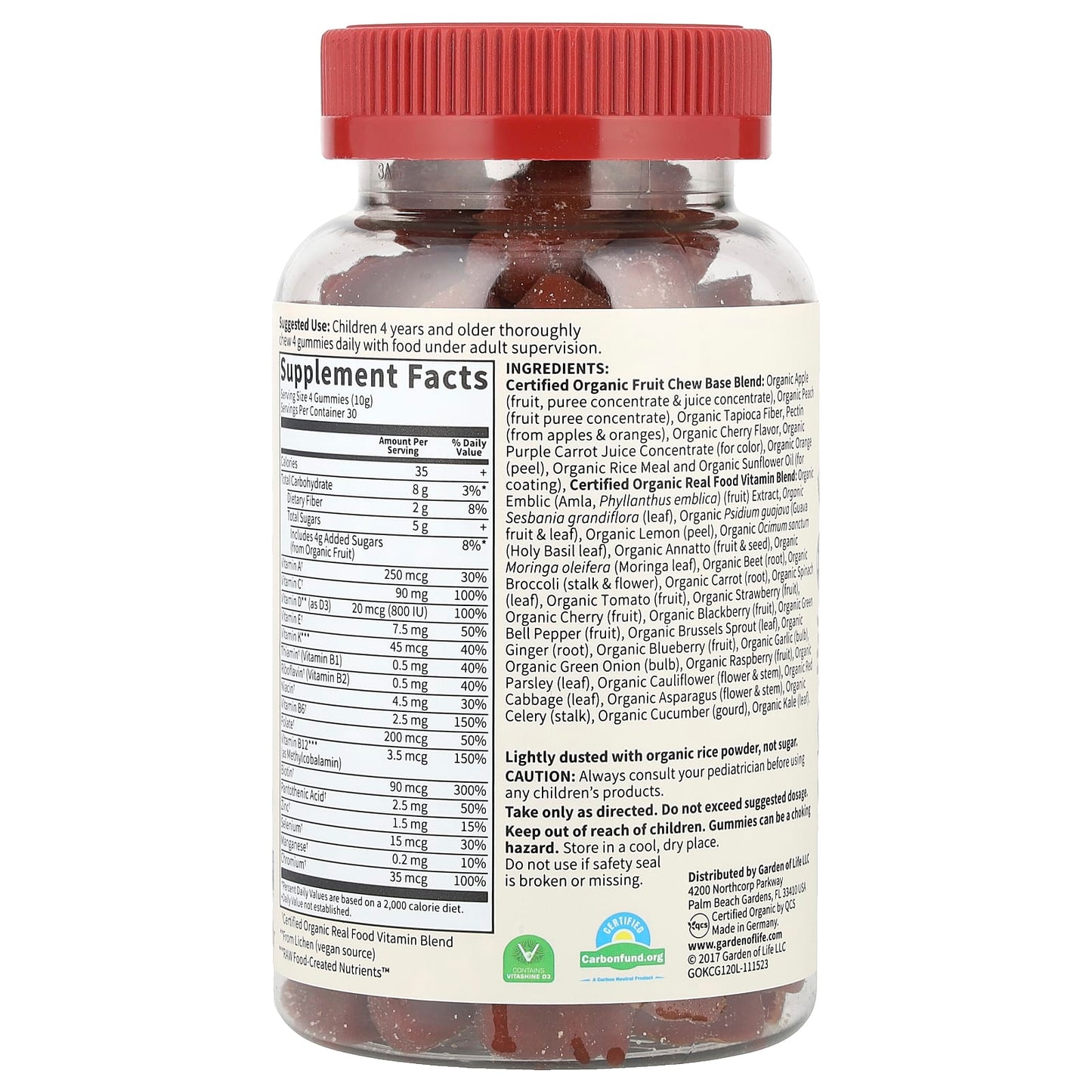 Garden of Life, Kids Multi Gummies, Organic Cherry, 120 Vegan Gummy Bears