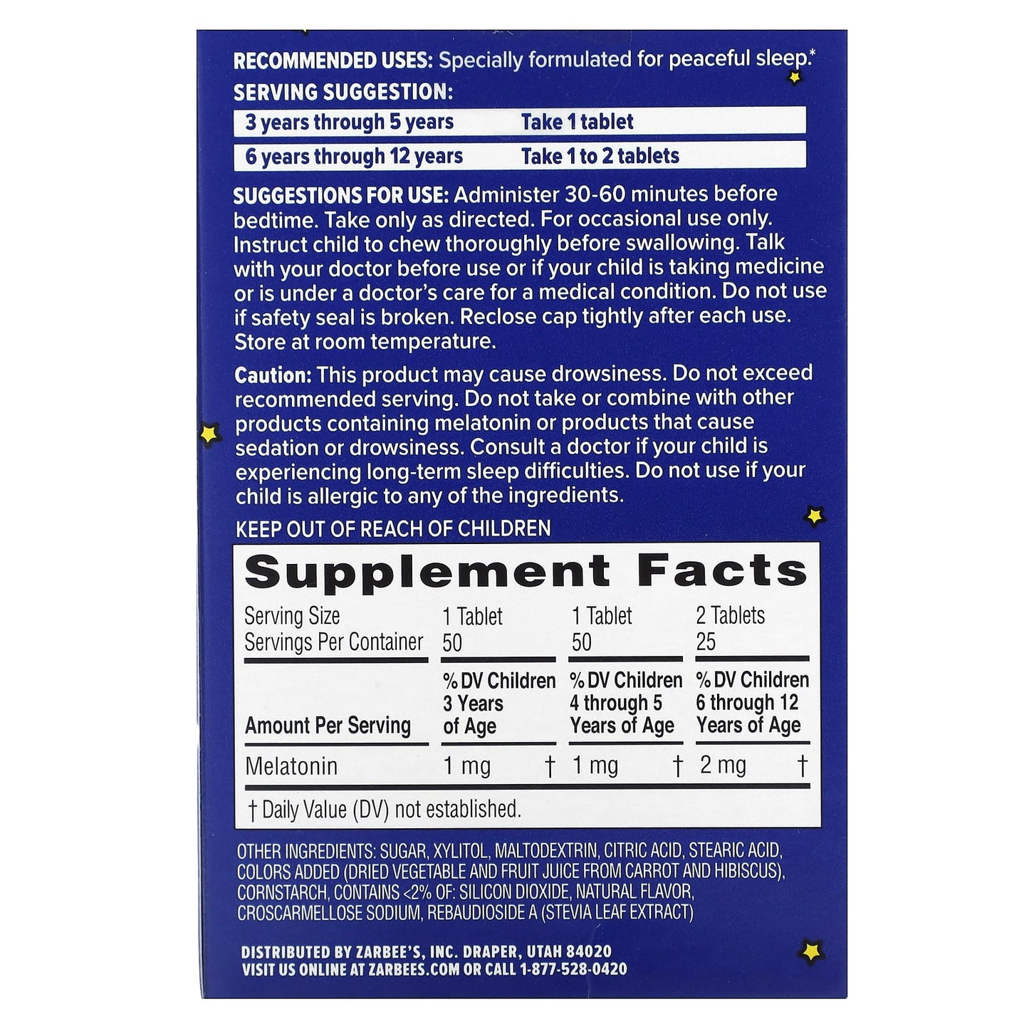 Zarbee's, Children's Sleep with Melatonin, For Children 3 Years +, Natural Grape, 1 mg, 50 Chewable Tablets - Image 2