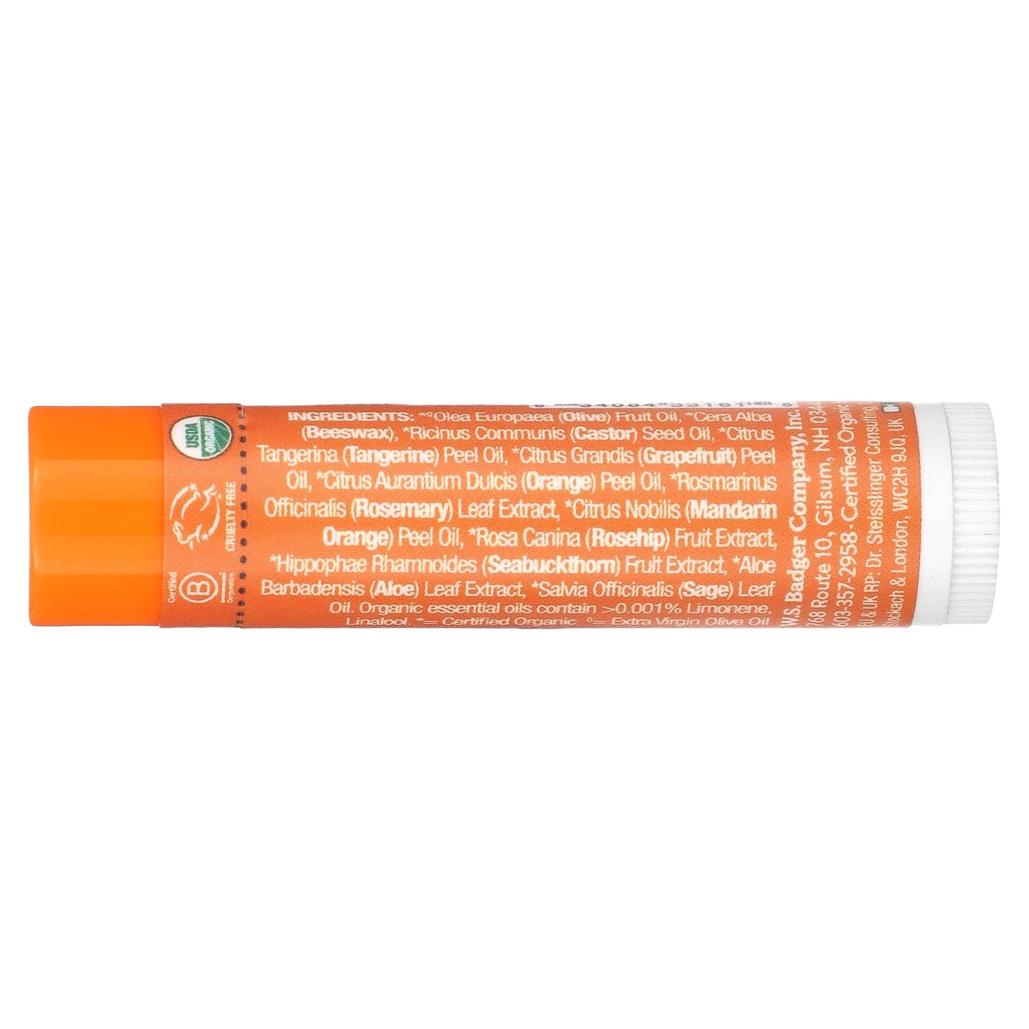 Nourishing Tangerine Breeze Lip Balm by Badger, 0.15 oz (4.2g) - Image 2