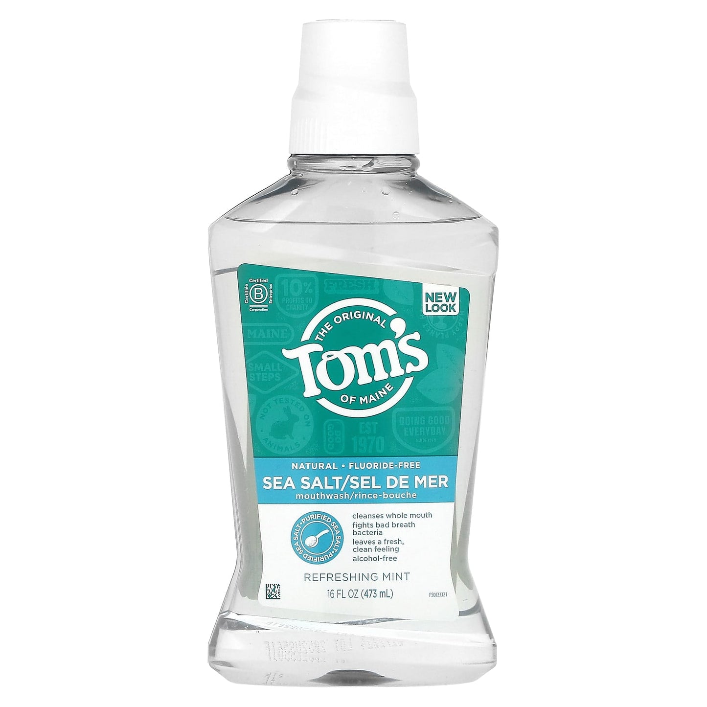 Tom's of Maine, Sea Salt Mouthwash, Fluoride Free, Refreshing Mint, 16 fl oz (473 ml) - Image 1