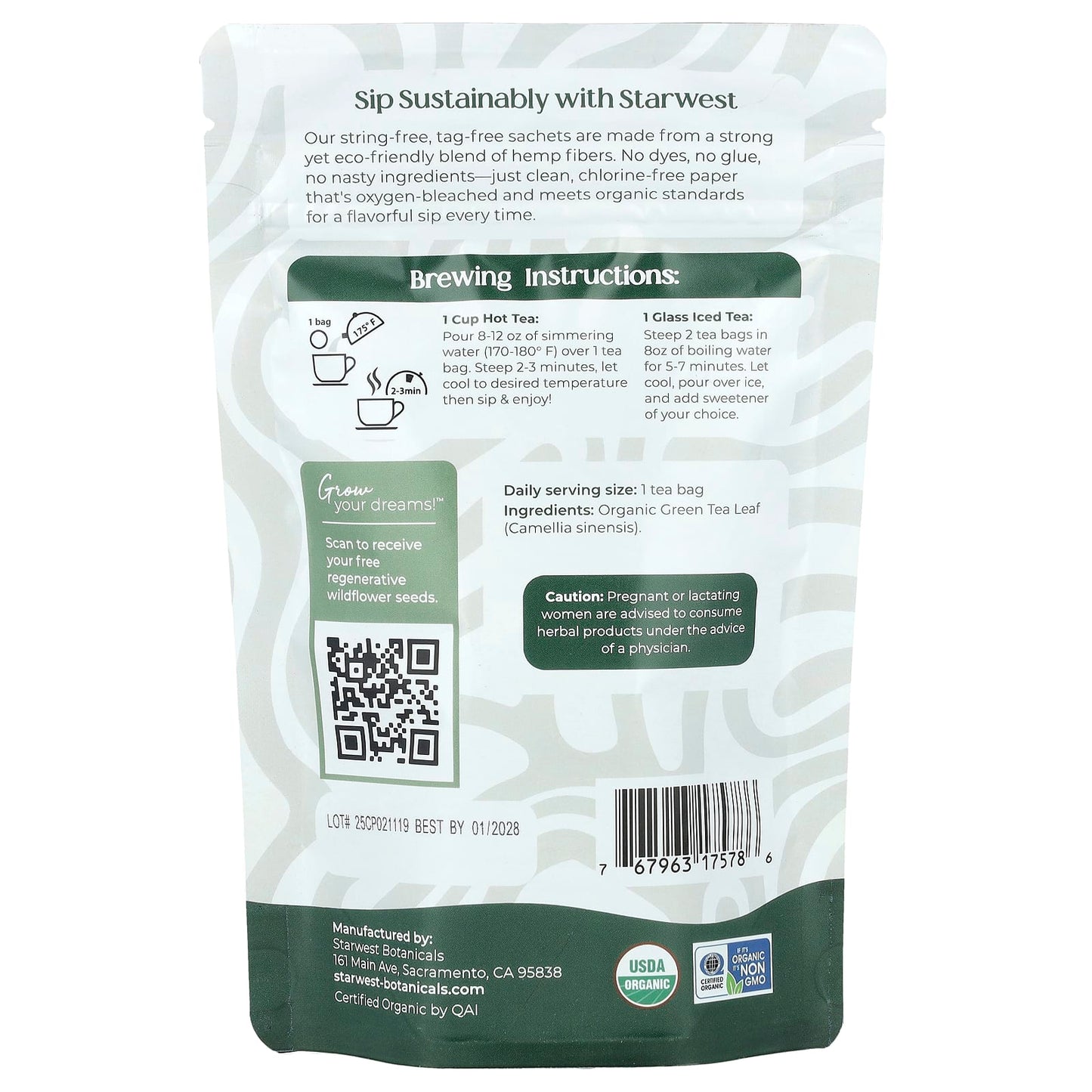 Starwest Botanicals, Organic Green Tea, 20 Tea Bags, 1.4 oz (40 g) - Image 2