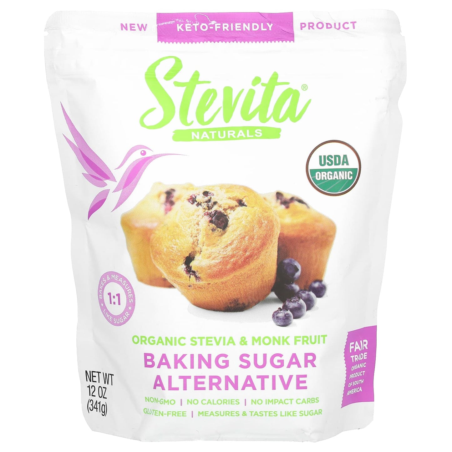 Stevita, Baking Sugar Alternative, Organic Stevia & Monk Fruit, 12 oz (341 g) - Image 1