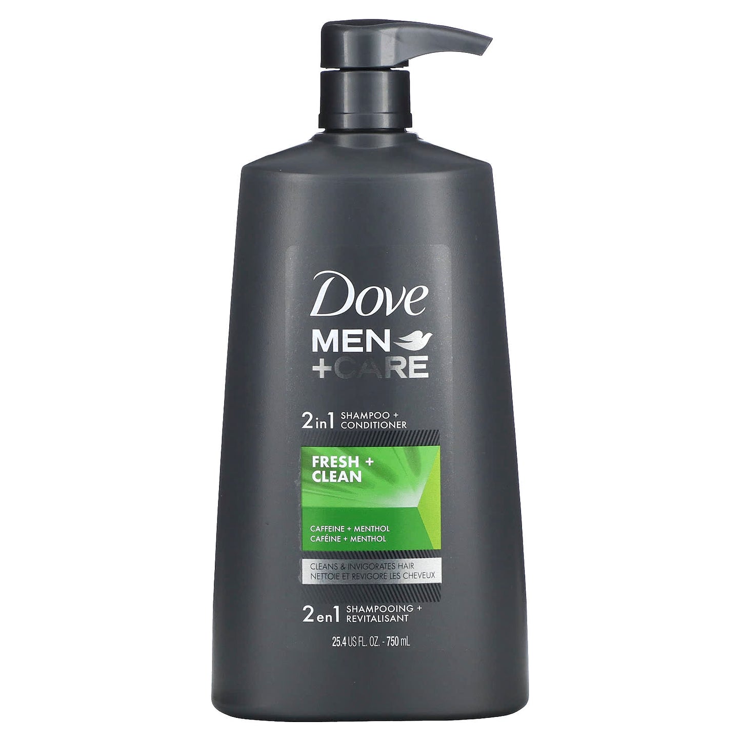 Dove Men+Care Fresh & Clean 2-in-1 Shampoo & Conditioner, 25.4 fl oz (750 ml) - Image 1