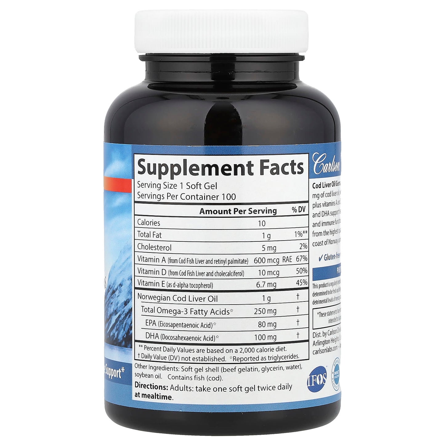 Carlson Wild Cod Liver Oil Gems 1000mg Omega-3 Supplements - Image 2