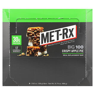 MET-Rx Big 100 Meal Replacement Bars - Crispy Apple Pie, 9-Pack