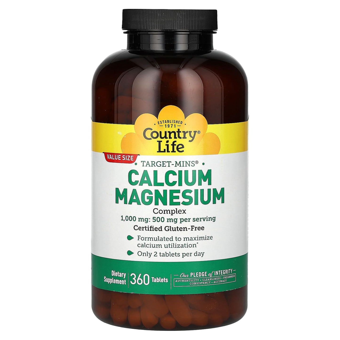 Country Life Calcium-Magnesium Complex - 360 Tablets for Optimal Bone Health - Image 1
