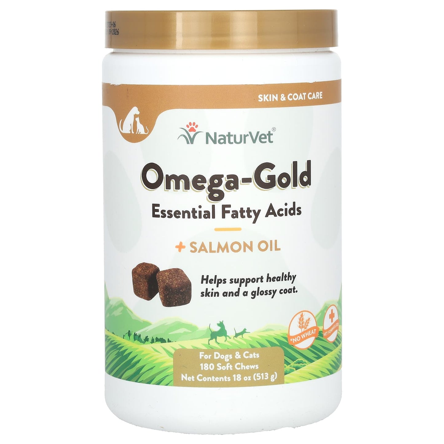 NaturVet, Omega-Gold Essential Fatty Acids +Salmon Oil, For Dogs and Cats, 180 Soft Chews, 18 oz (513 g) - Image 1