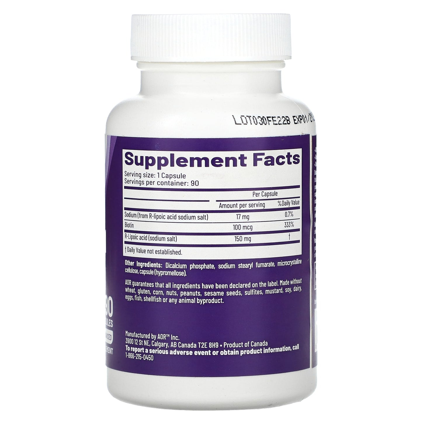 AOR R-Lipoic Acid Capsules, 150mg, 90 Count for Energy Production - Image 2