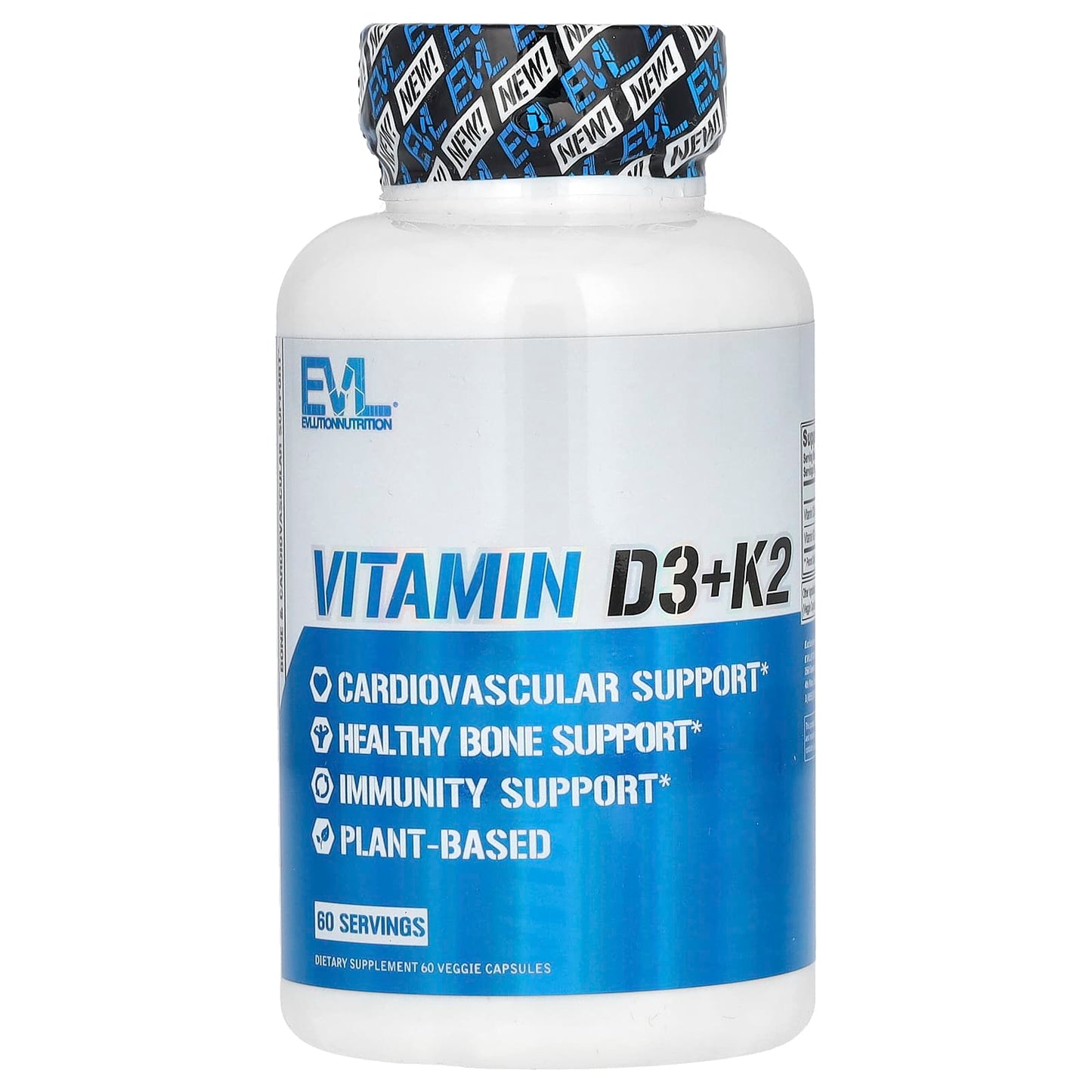 EVLution Nutrition Vitamin D3+K2 for Heart, Bone, and Immune Health - Vegan Capsules - Image 1